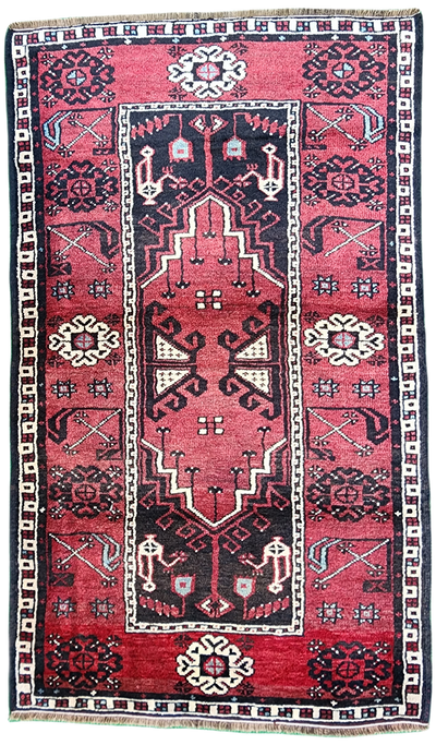 Black Rugs — Red and Black Antique Anatolian Area Rug ''6'' x 3'7''