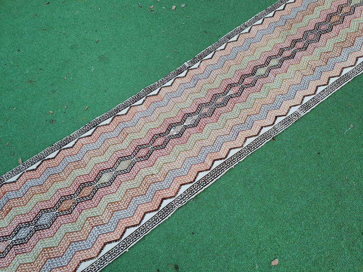 Konya Rugs — Kilim Hallway Rug 8  x 2 Brown Orange Natural Wool Boho Rustic Runner Rug