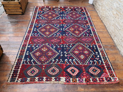 White Rugs — Van Turkish Kilim Rug 7 x 4 ft Handmade Natural Wool Persian Area Rug, Tribal Nomadic Boho Rustic Decor Moroccan Berber Living Room Rug