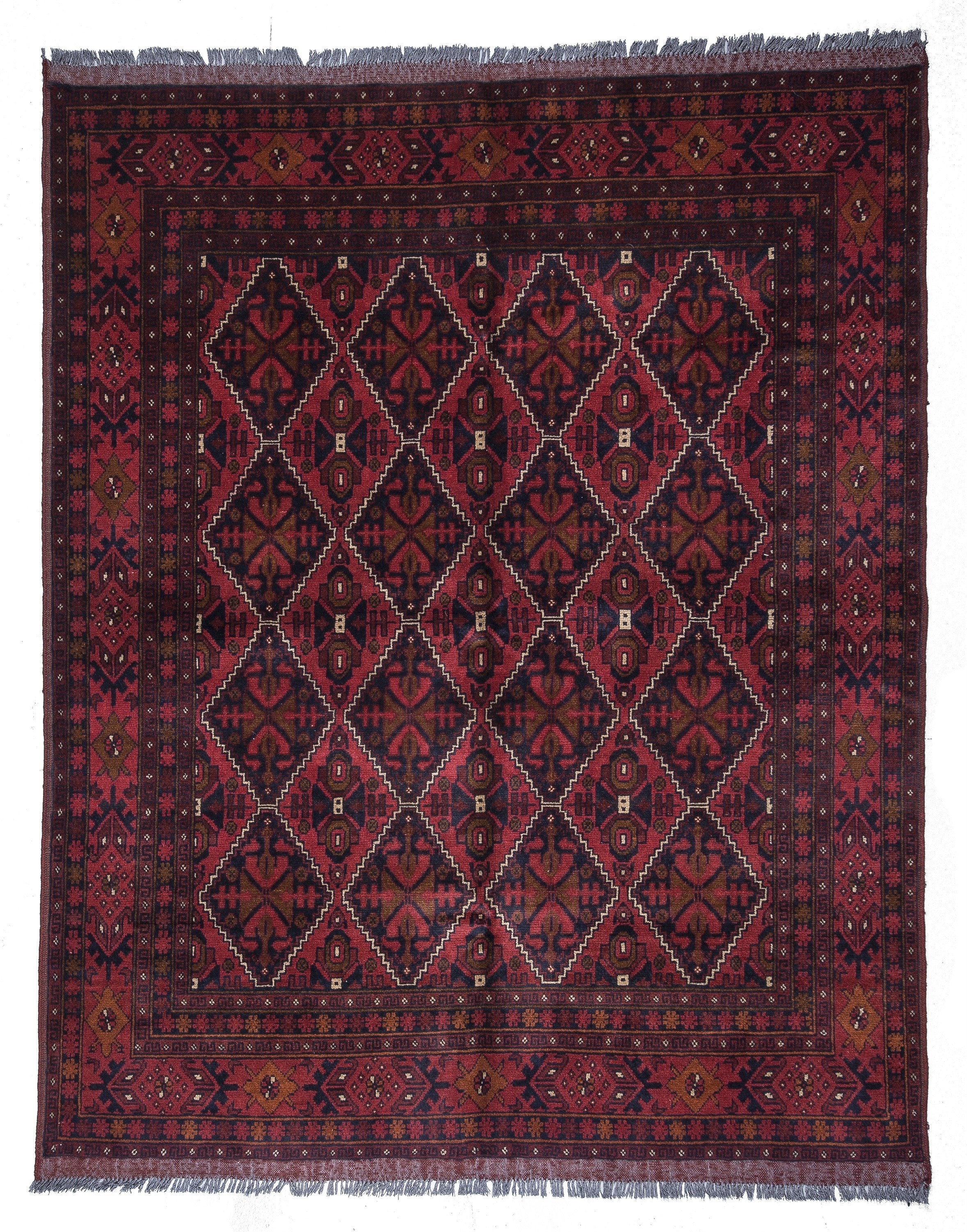 Red and Blue Afghan Khal Mohammadi Rug, Vintage Turkish Handmade Natural Wool Carpet 6'4''x''5''