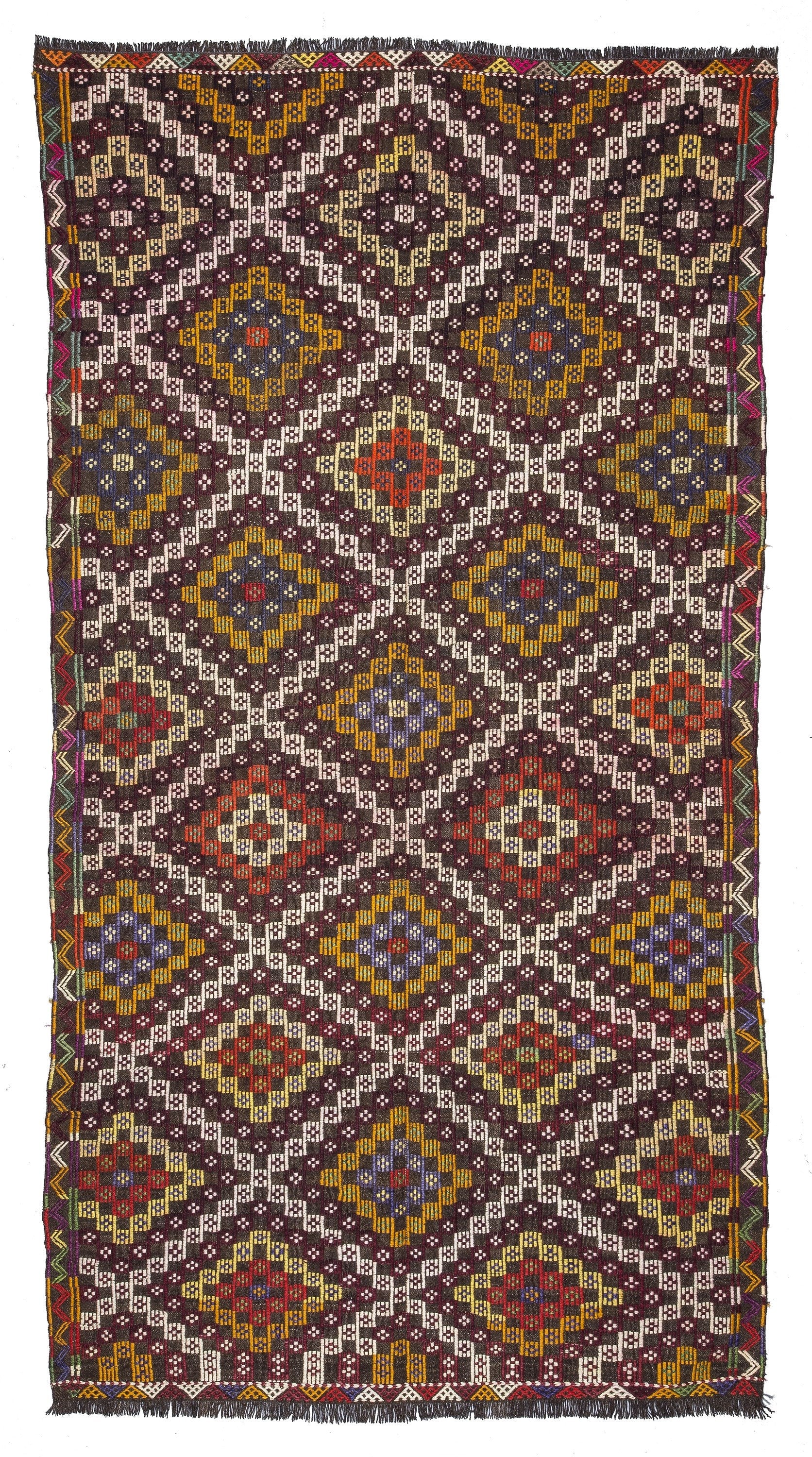 Balikesir Cicim Turkish Kilim Rug, 8 ft 11 in x 4 ft 9 in Embroidered Anatolian Tribal Kilim
