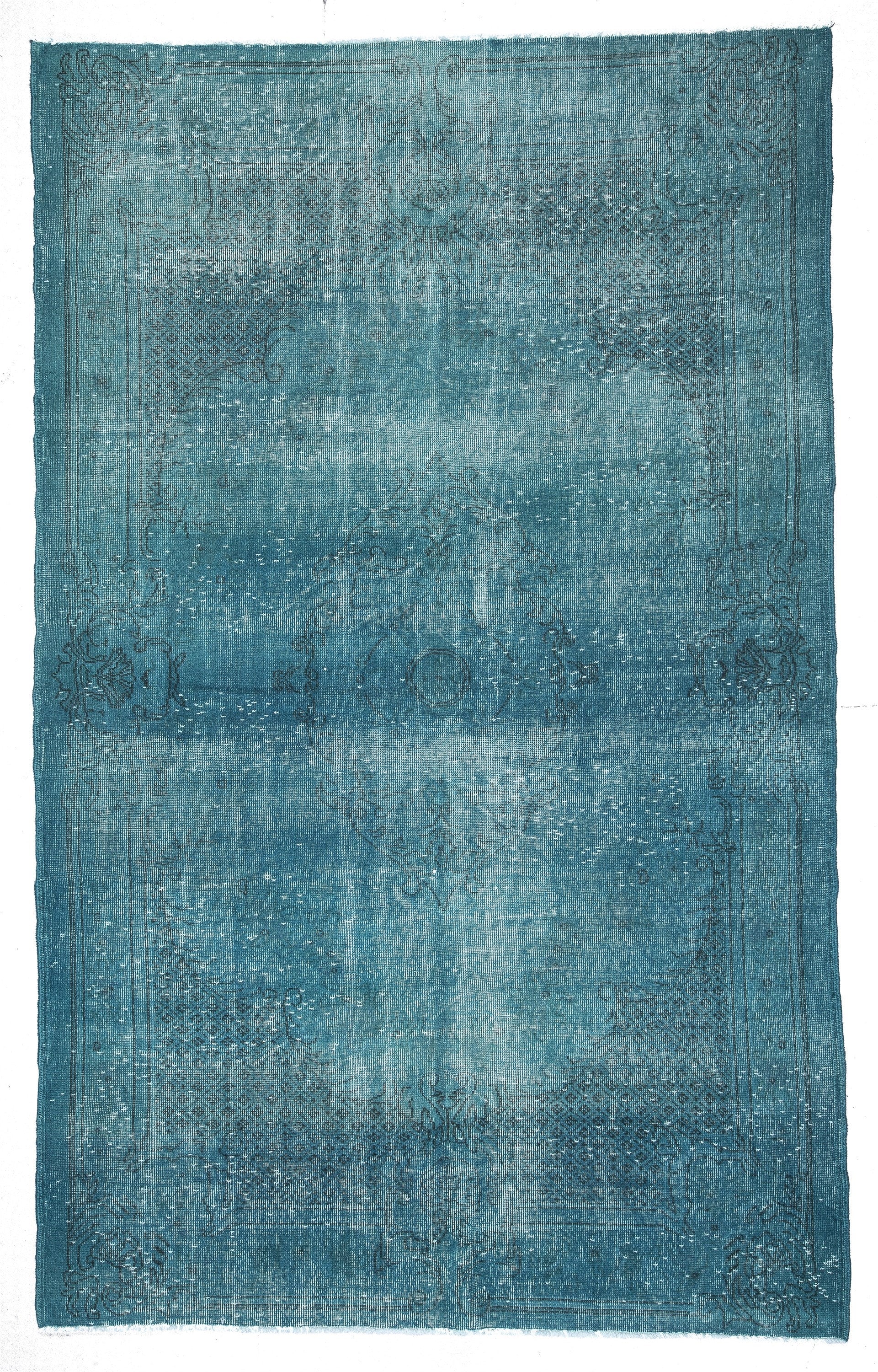Overdyed Blue Persian Rug, Recycled Vintage Rug 9'5"x5'11"