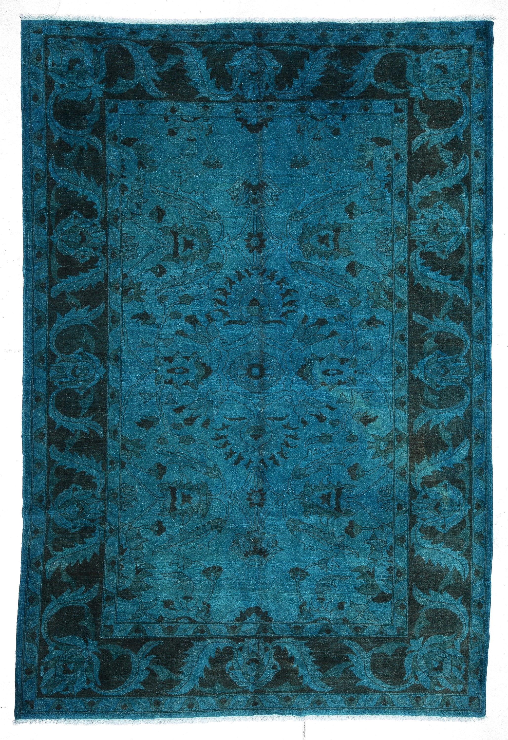 Turquoise Blue Rustic Rug, Overdyed Vintage Rug, Bohemian Decor Handwoven Wool Living Room Rug, Oriental Design Persian AreaRug, 9'10"x6'7"
