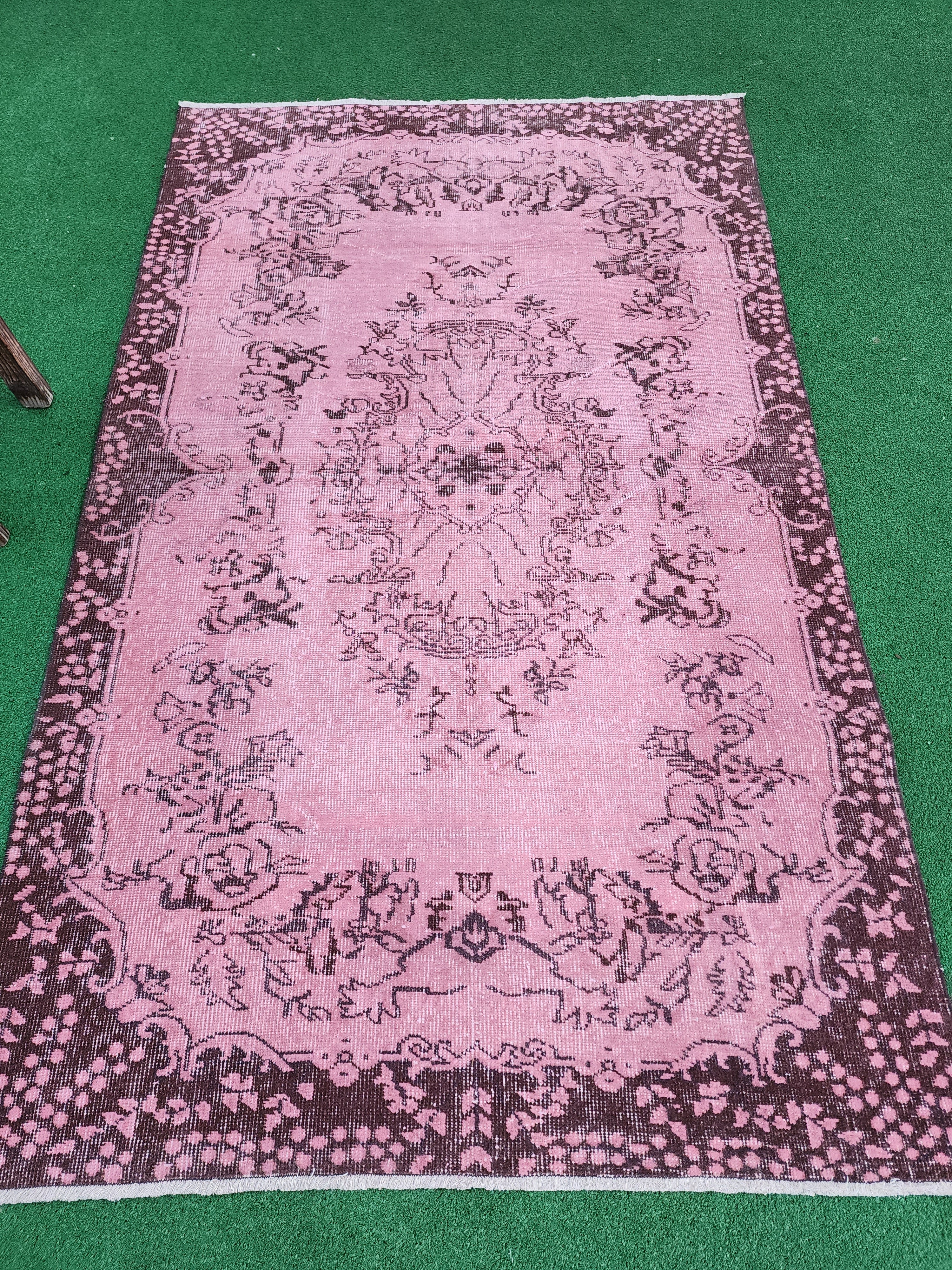 Pink Persian Rug, Vintage Overdyed Distressed Living Room Rug 6' 6" x ''4''