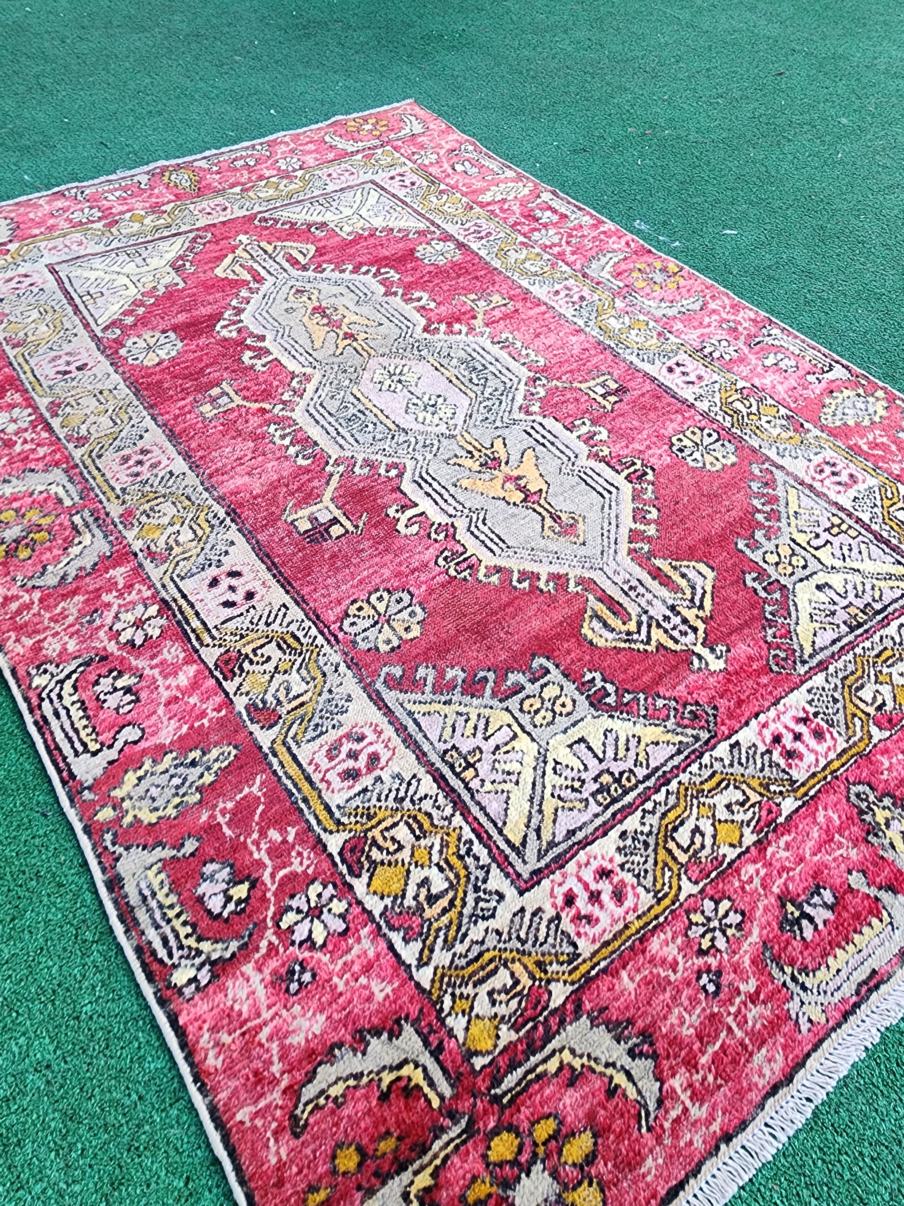 Pastel Turkish Rug, Denizli Cal Antique Tribal Nomadic Pink Blue Rustic Rug 5'3'' x 3'5''