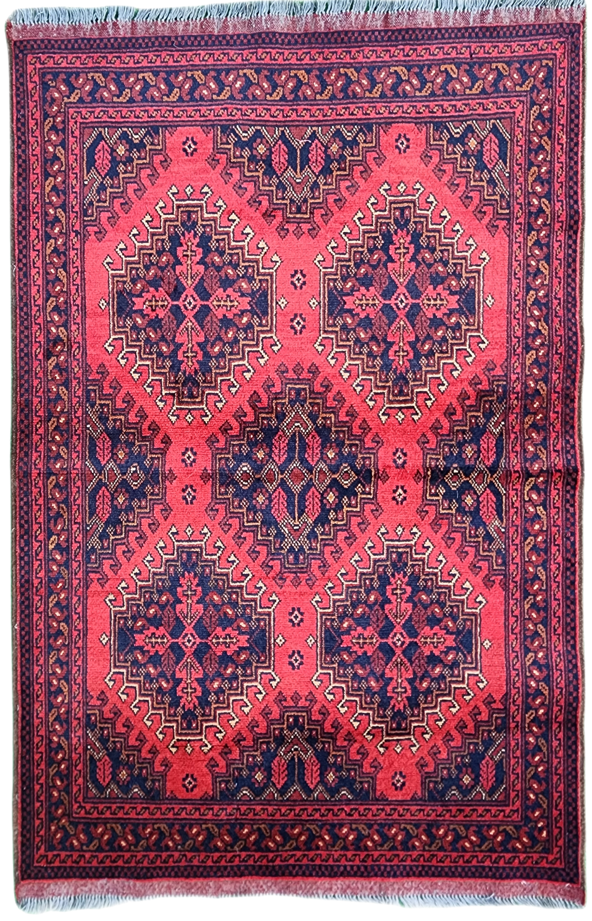 Handwoven Wool Red Afghan Rug, 6'3'' x 4'9''