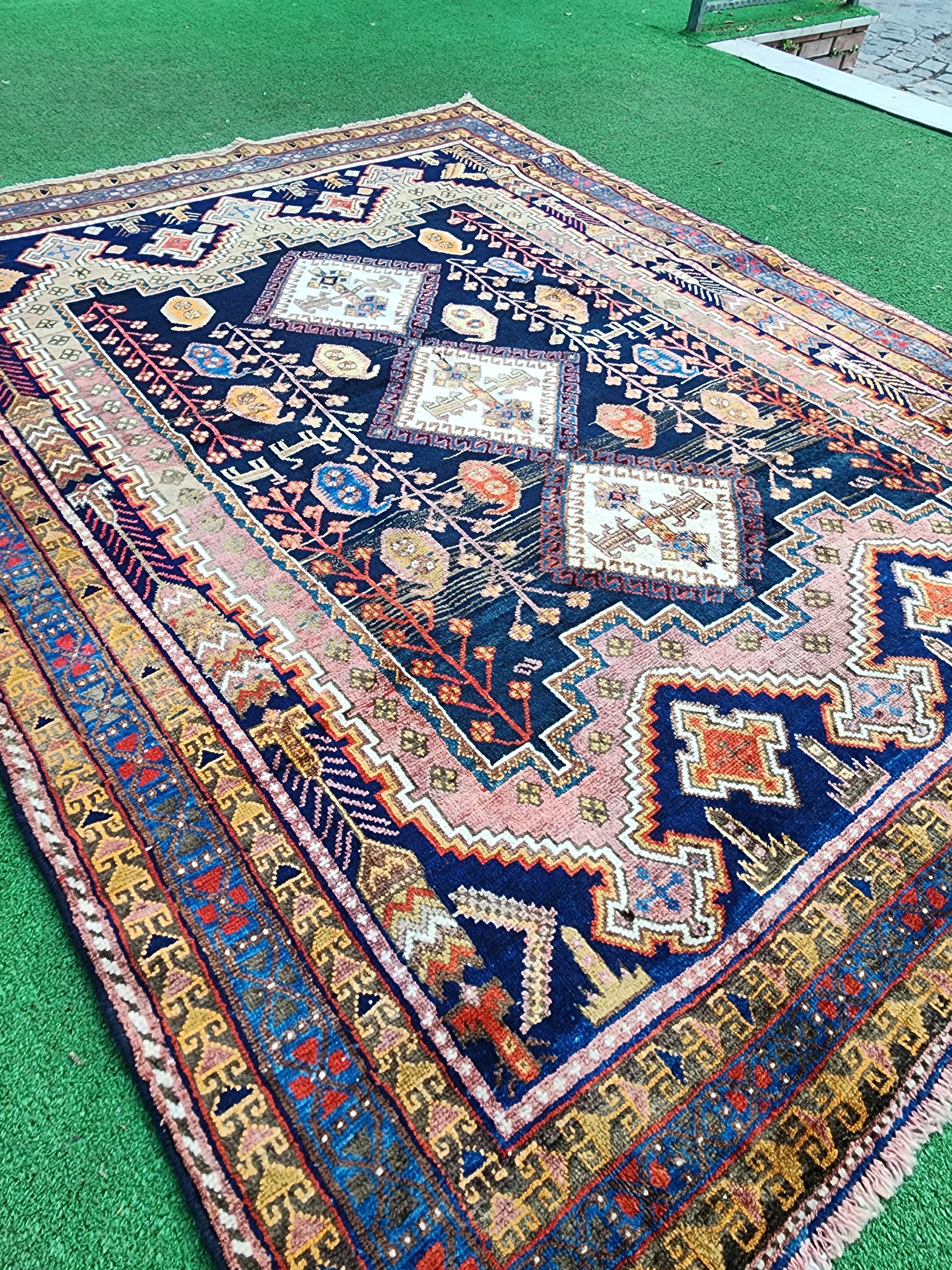 antique Anatolian Wool Area Rug — back view