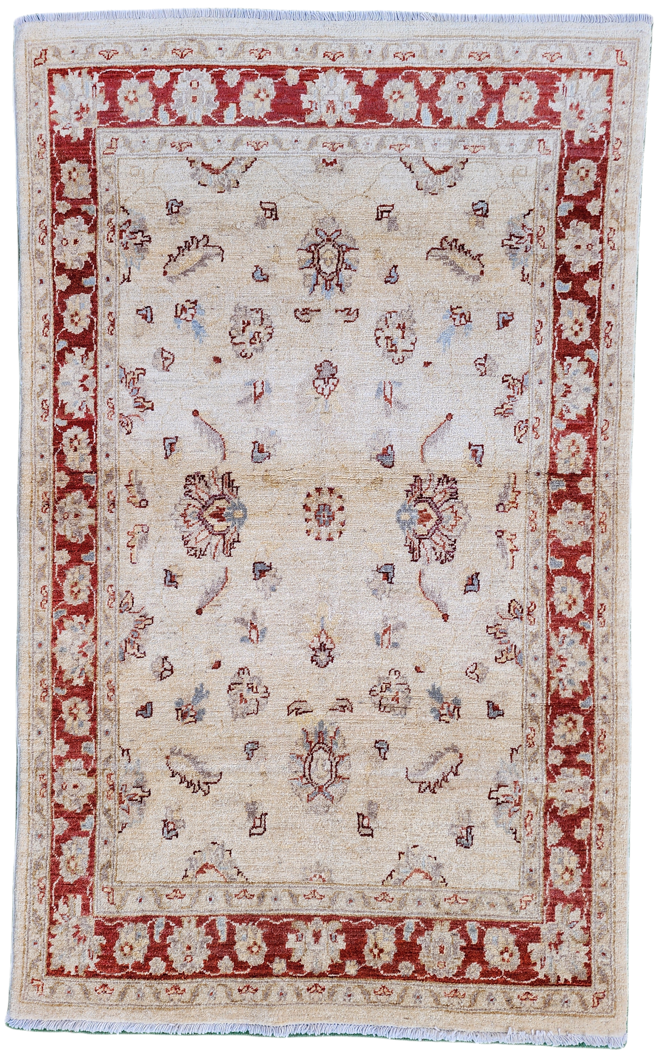 Turkish Oushak Rug 6 ft x 4 ft Red and Beige Fie Wool Rug