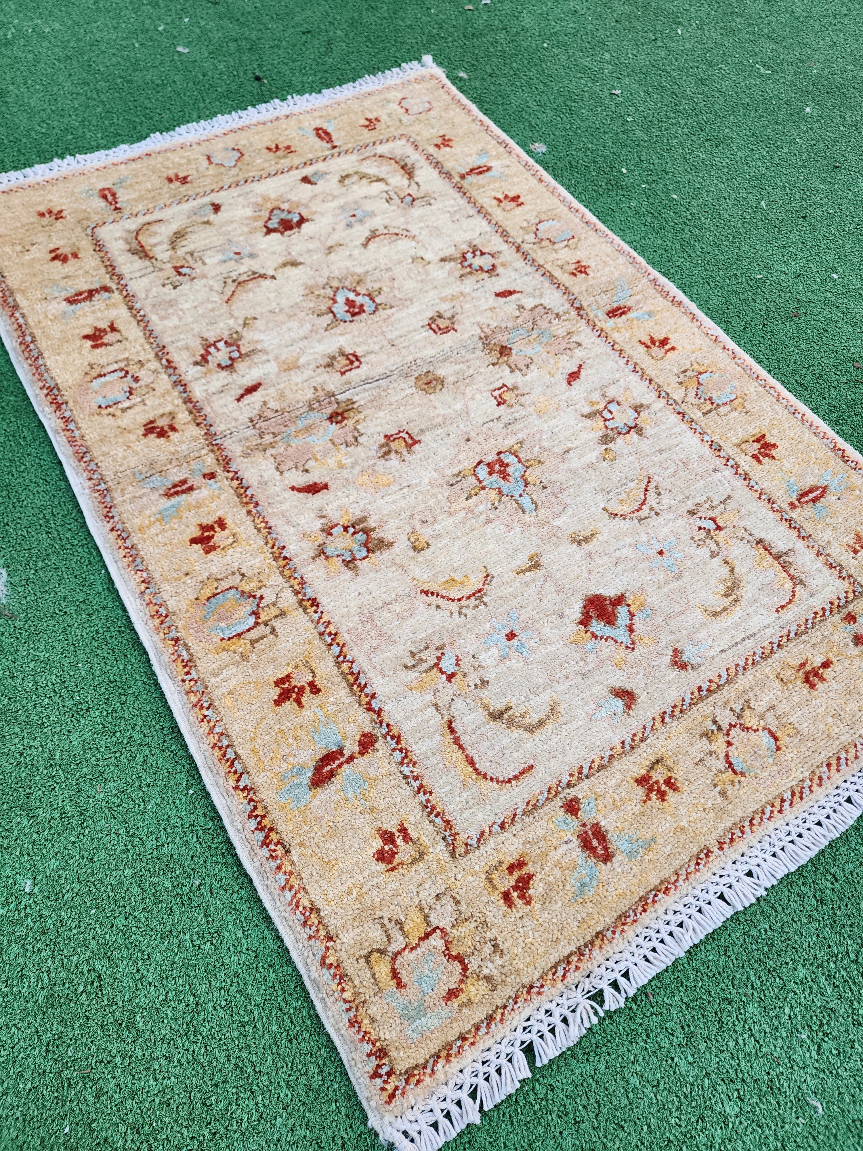 Beige and Red Turkish Oushak Rug 3'4''x2'2''