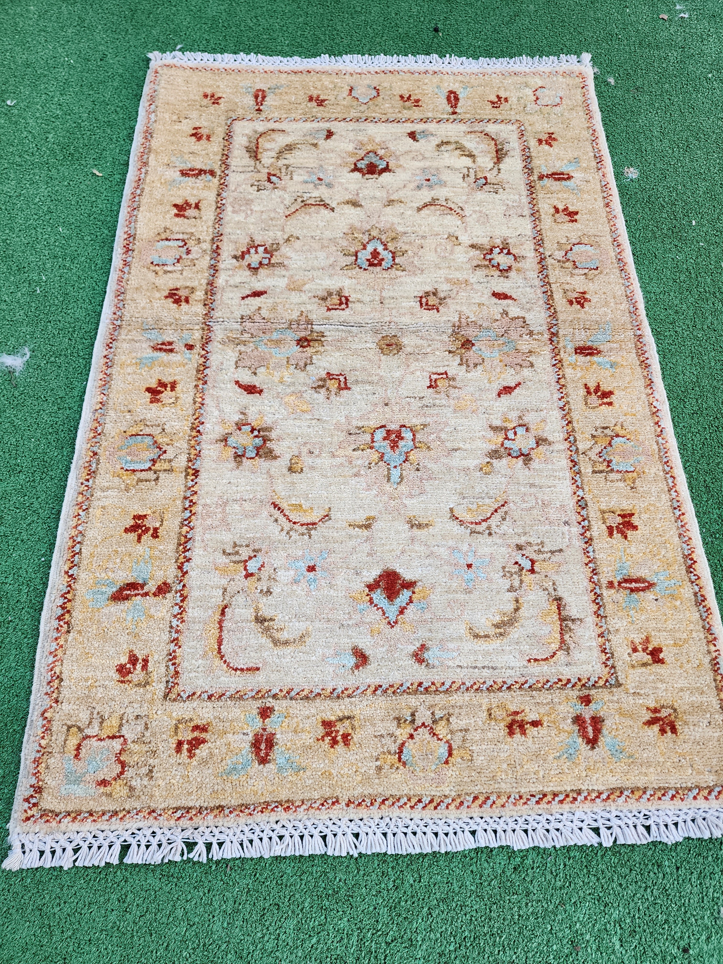 Beige and Red Turkish Oushak Rug 3'4''x2'2''