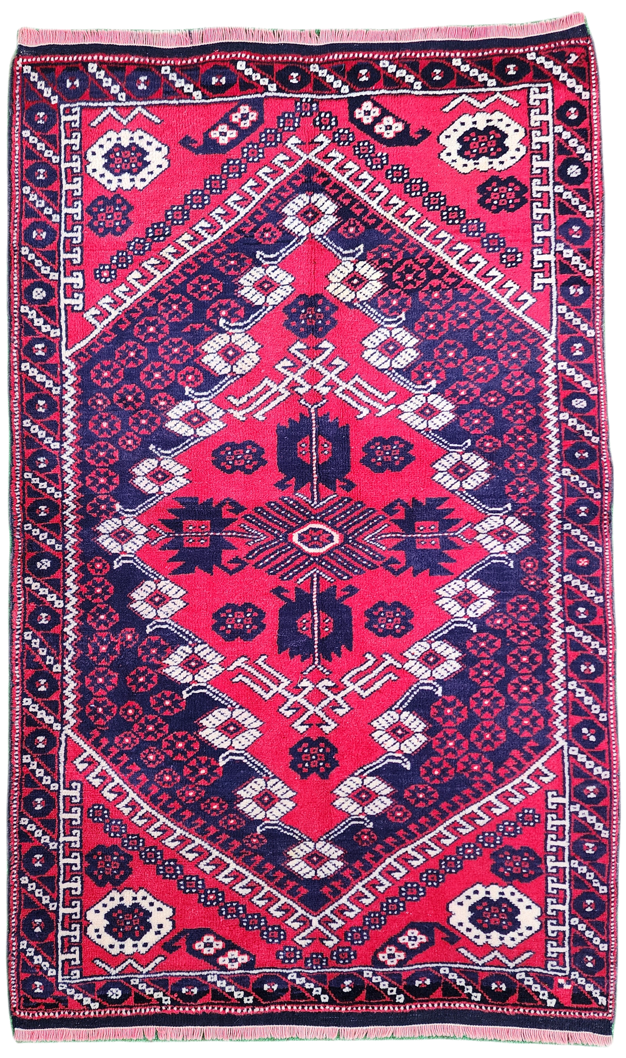 Antique Turkish Bergama Prayer Rug, 4 ft 8 in x 3 ft, Red, Blue and Beige Prayer Style Rug