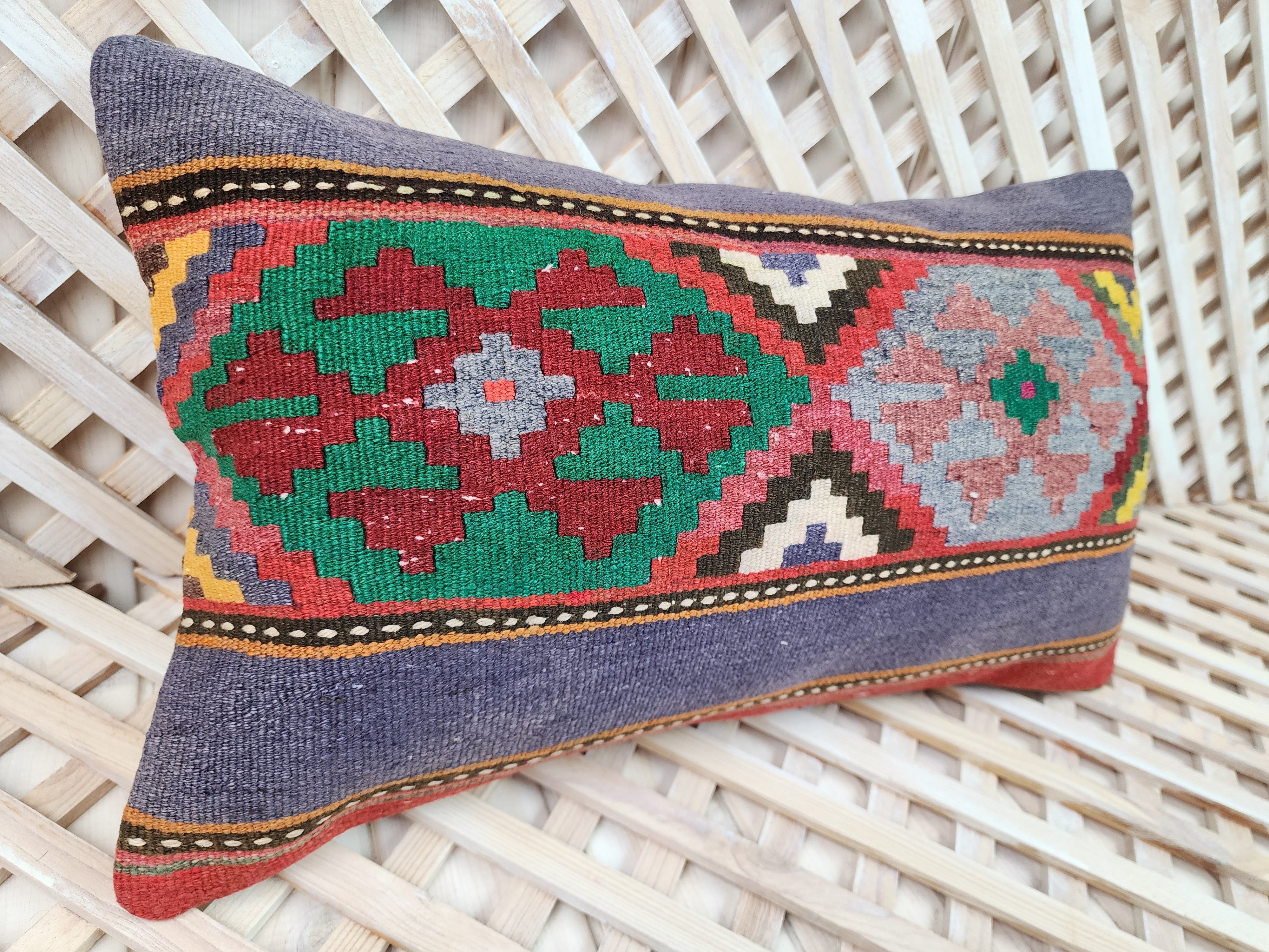 Lumbar Kilim Pillow Cover 12 x 20 in