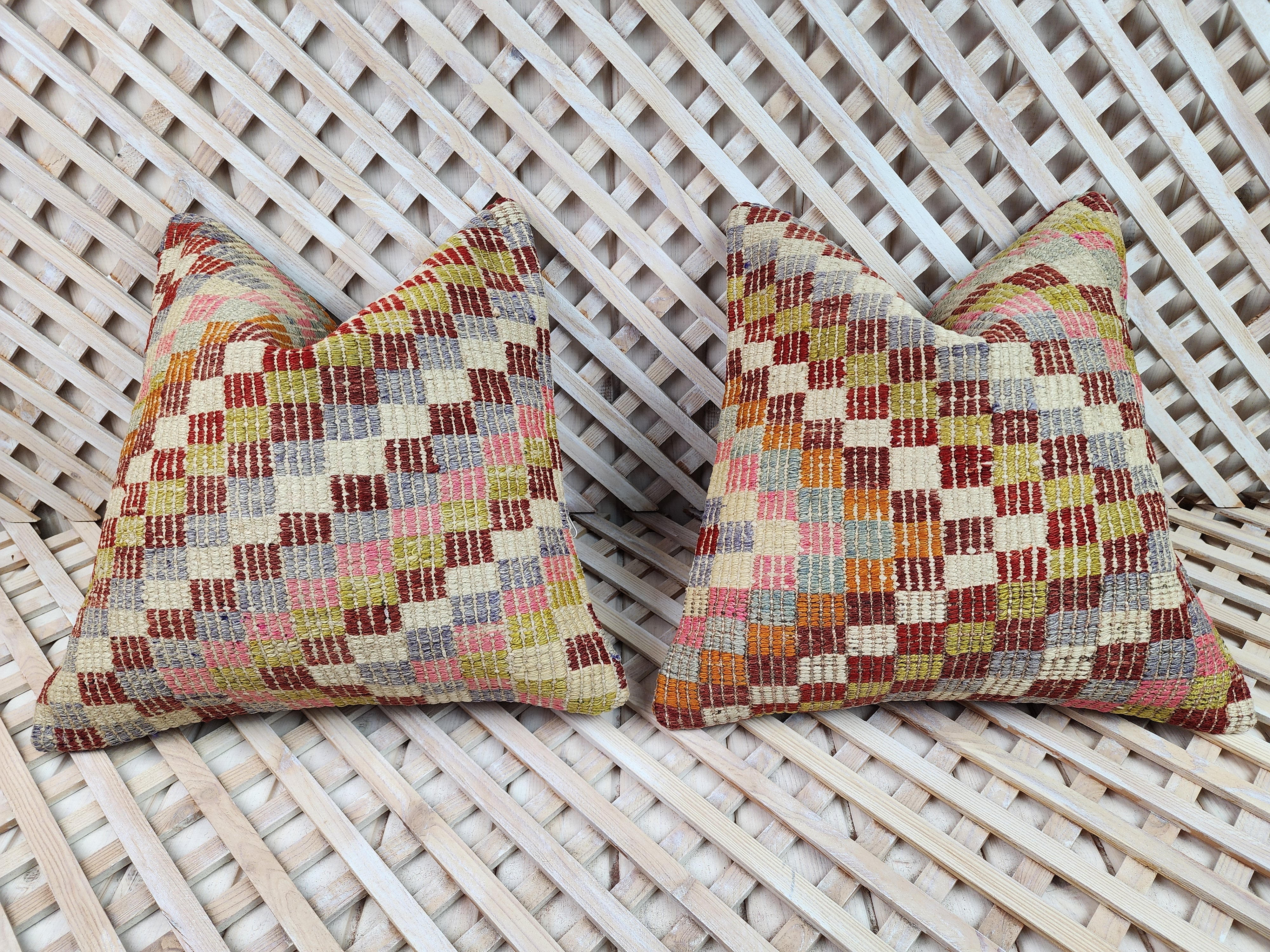 Pair of Kilim Pillows 16 x 16 in