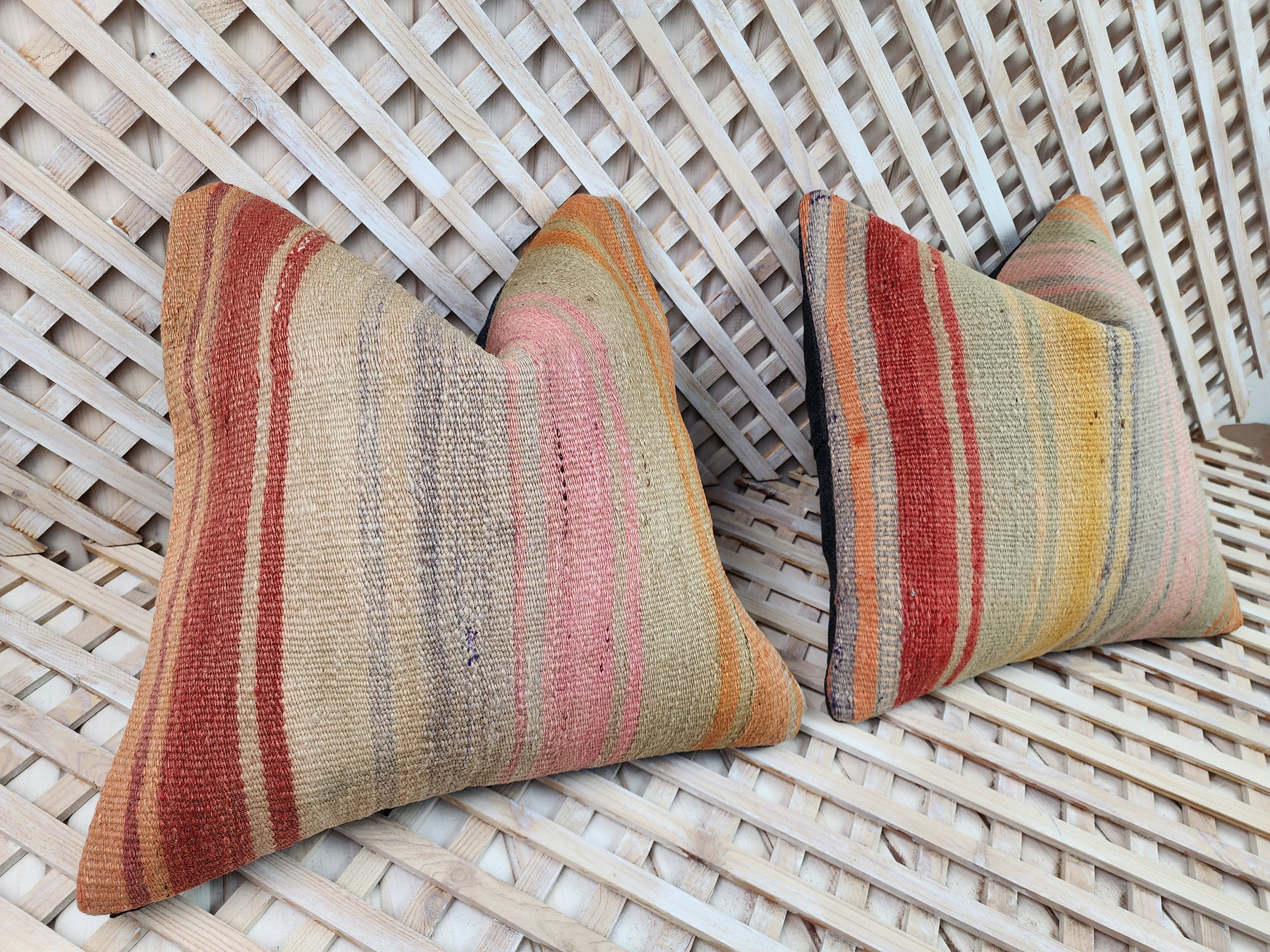 Pair of Kilim Pillows 16 x 16 in