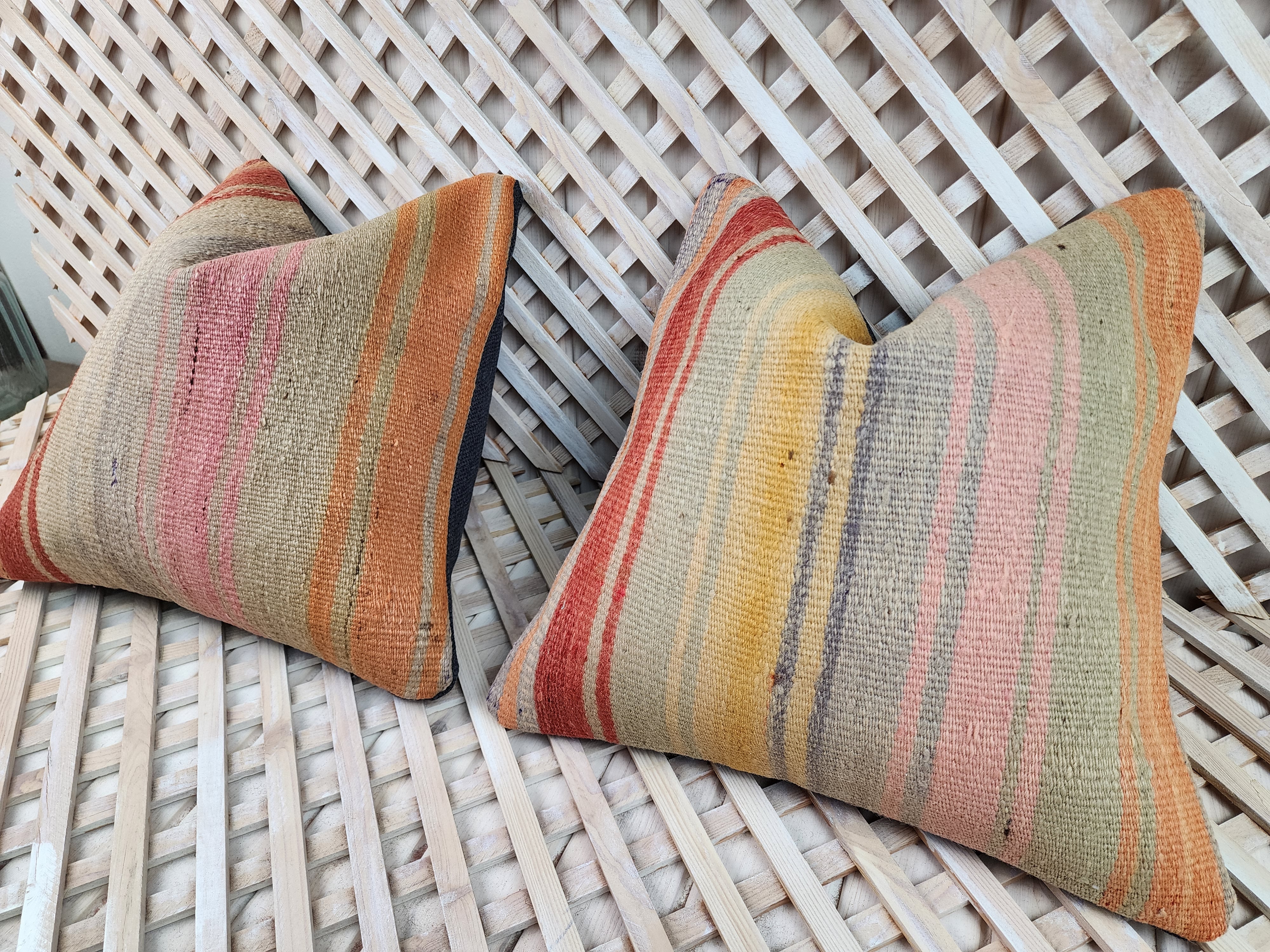 Pair of Kilim Pillows 16 x 16 in