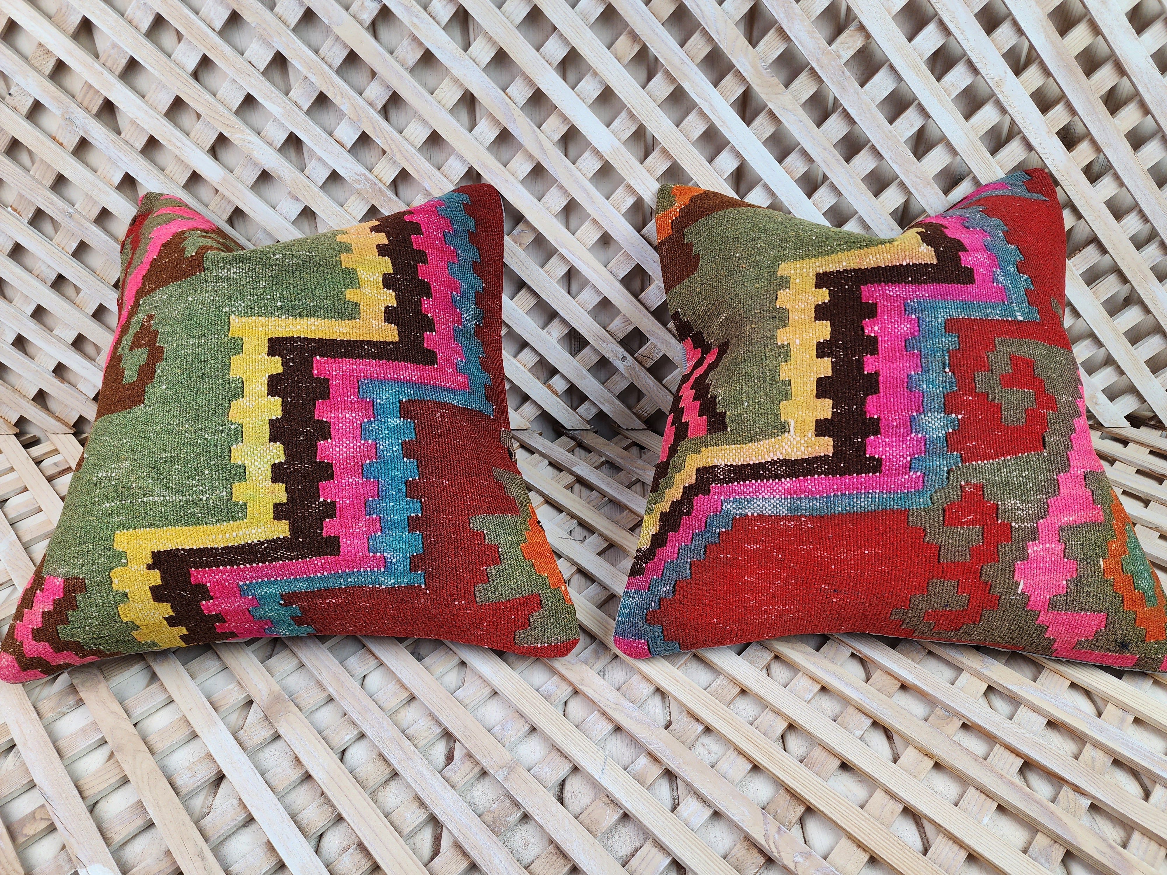 Pair of Kilim Pillows 16 x 16 in