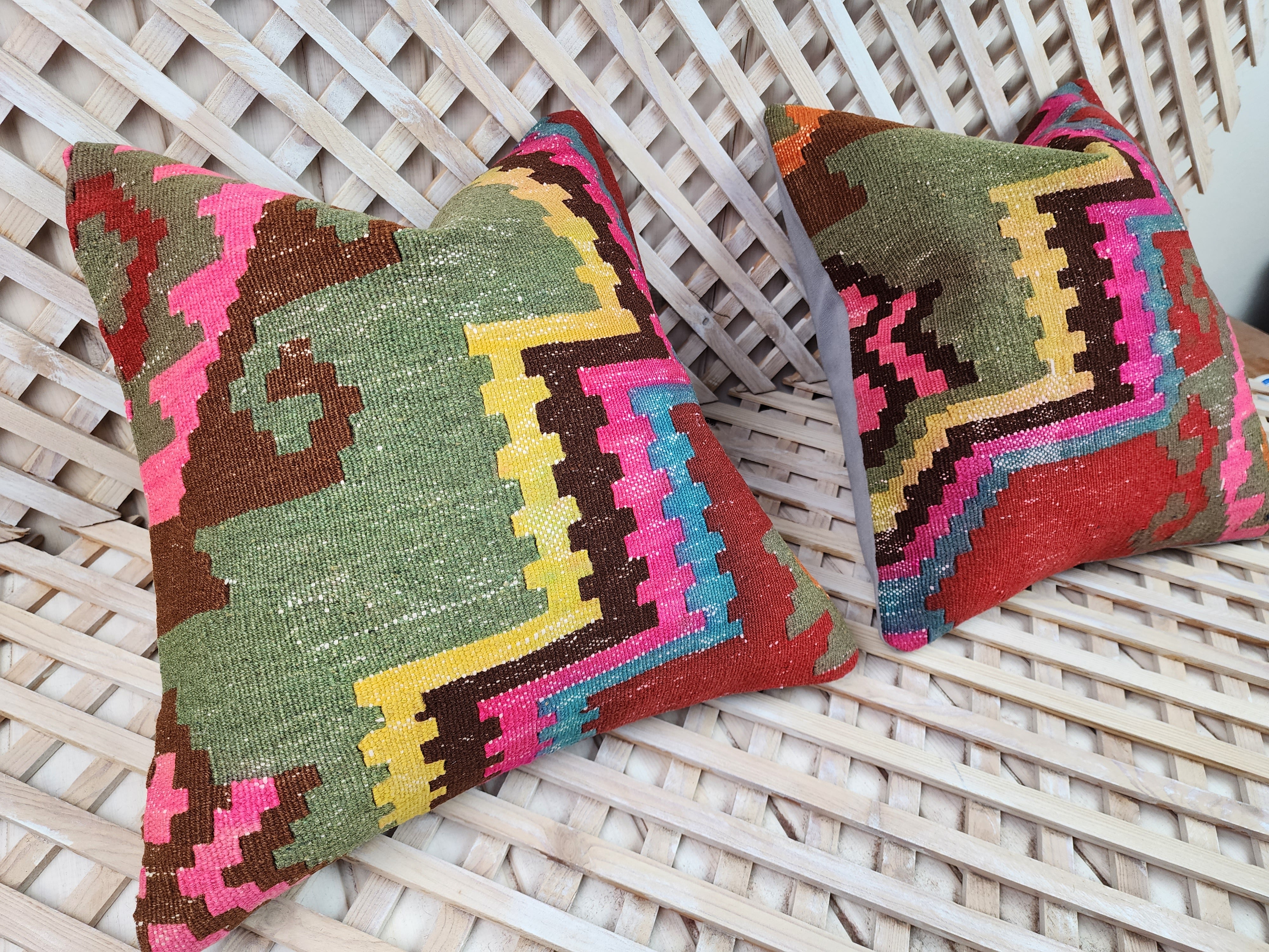 Pair of Kilim Pillows 16 x 16 in