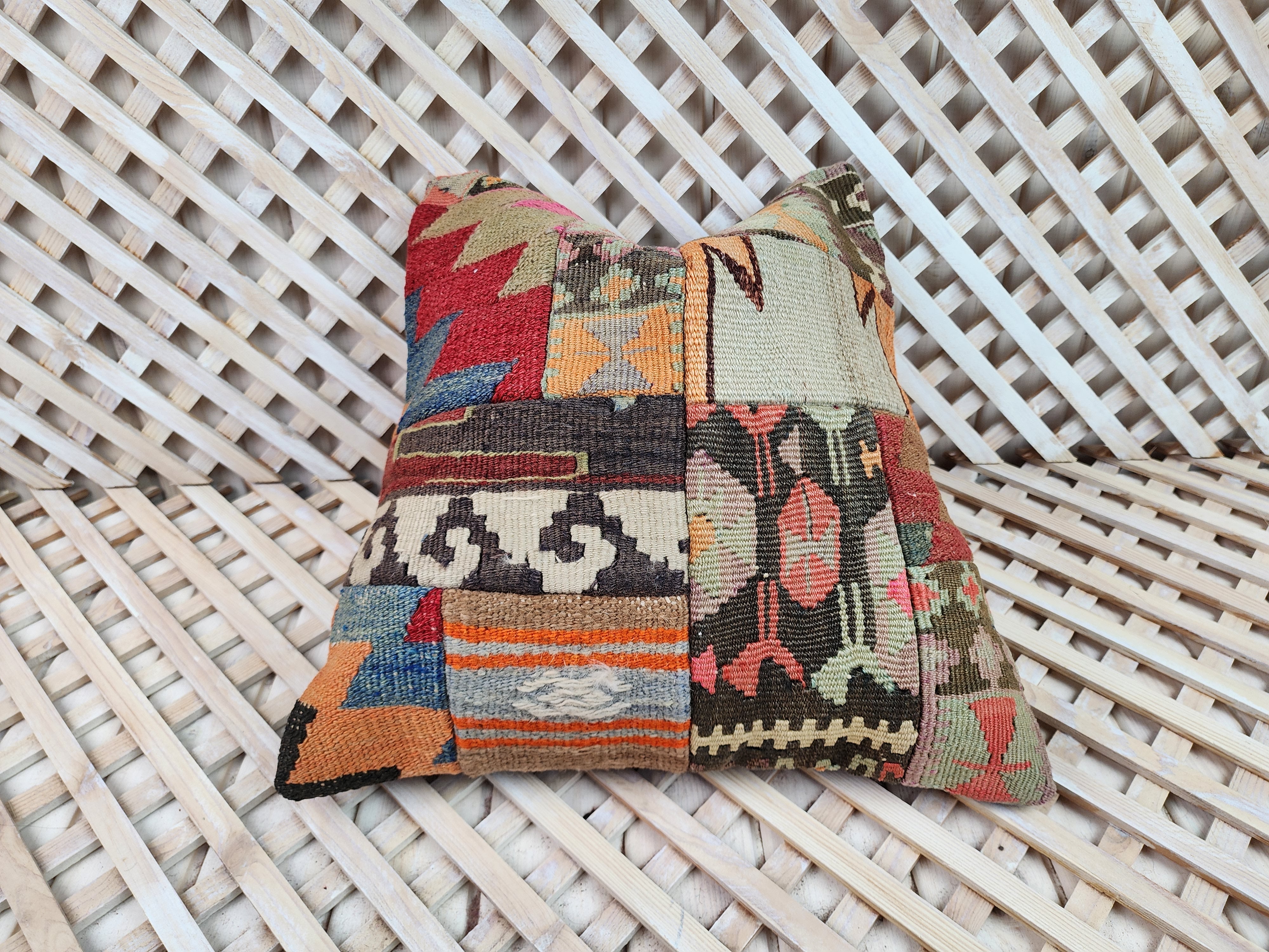 Patchwork Kilim Pillow Cover 16 x 16 in