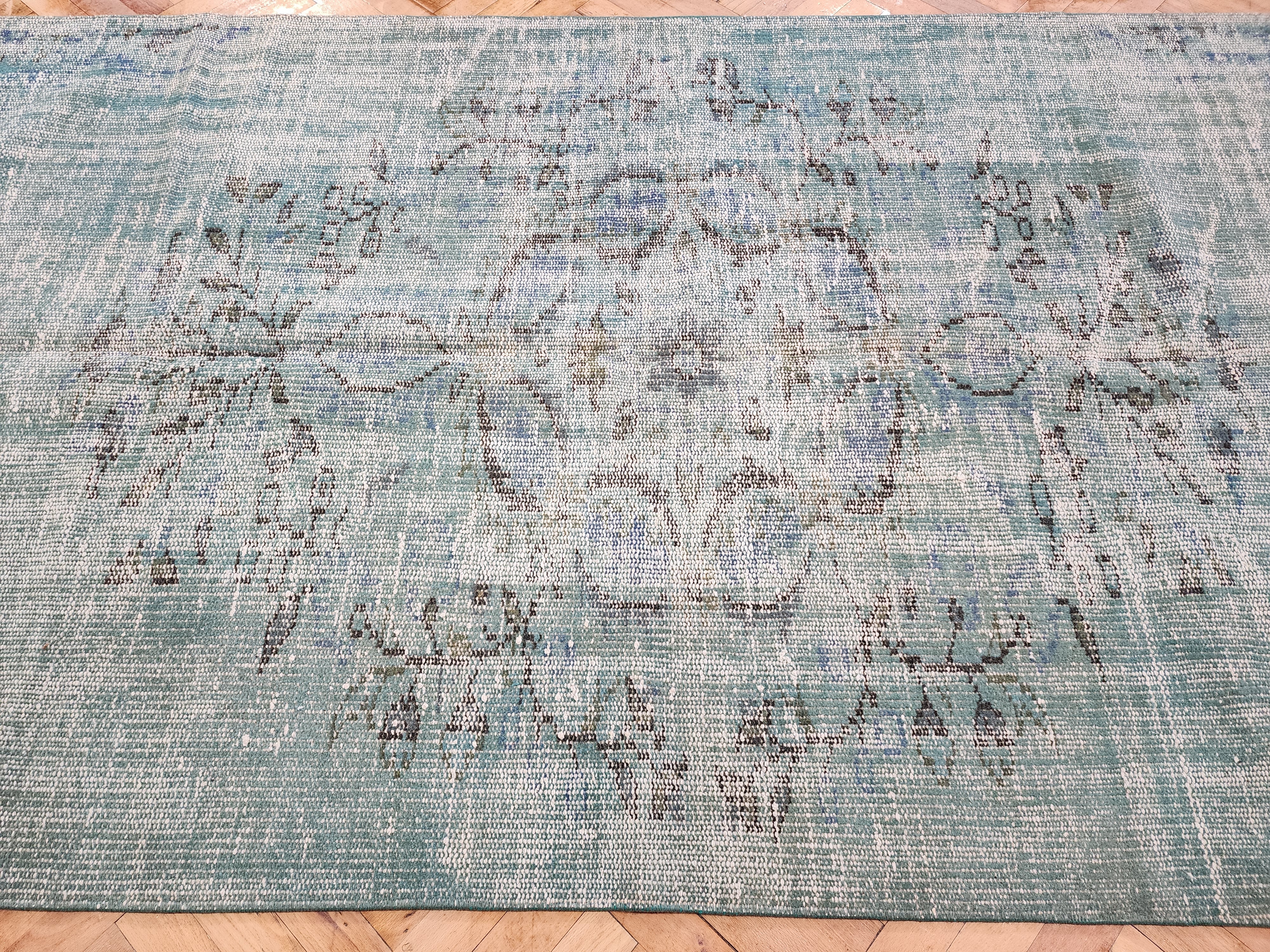 Overdyed Vintage Rug, Pale Turquoise Blue Recycled Rug, Handmade Wool Bohemian Oriental Design Distressed Rug, Persian Area Rug, 7'6"x3'9"