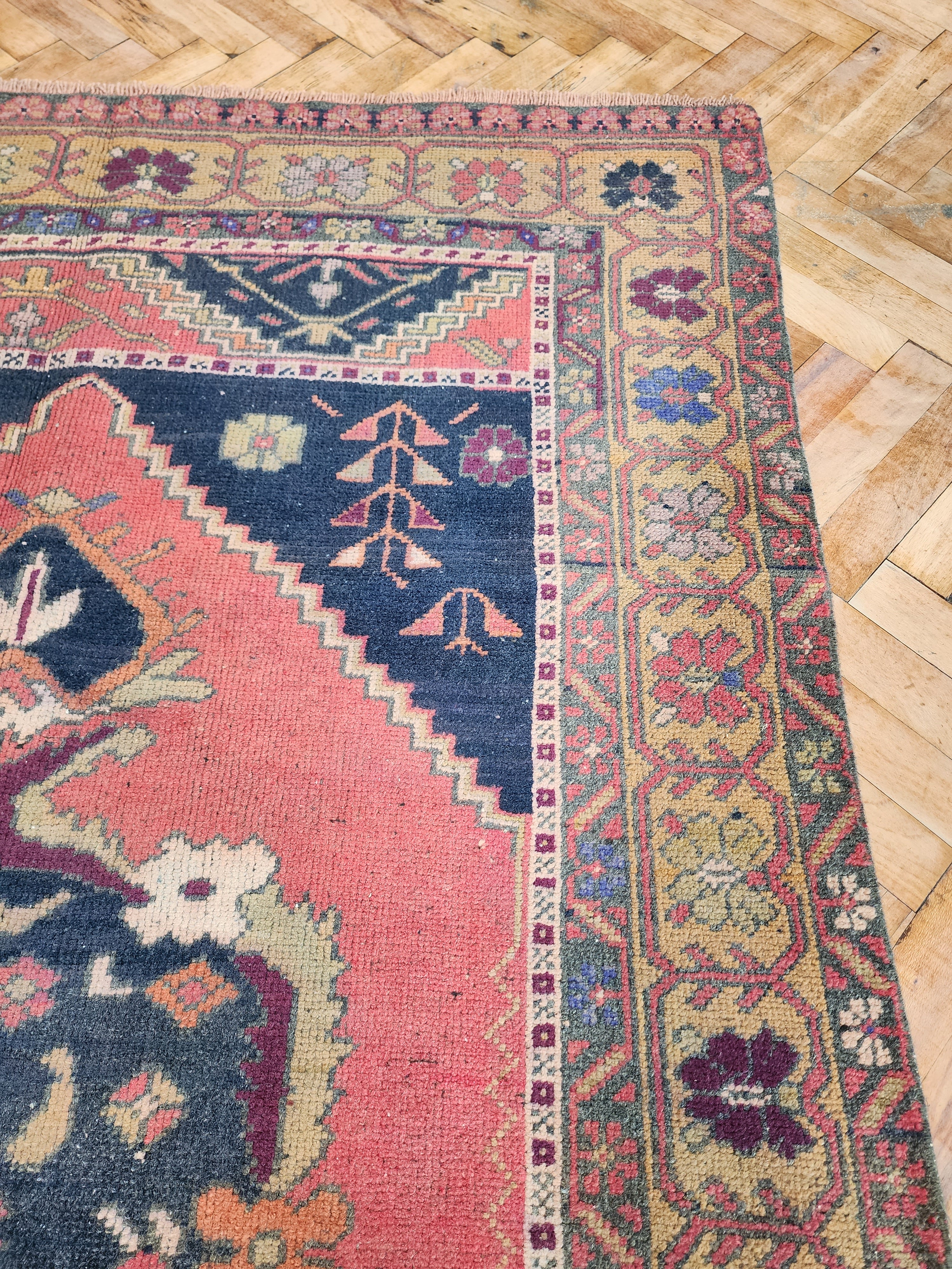 Turkish Oriental Rug, Red Blue Anatolian Tribal Medallion Carpet, 6'9'' x ''4''