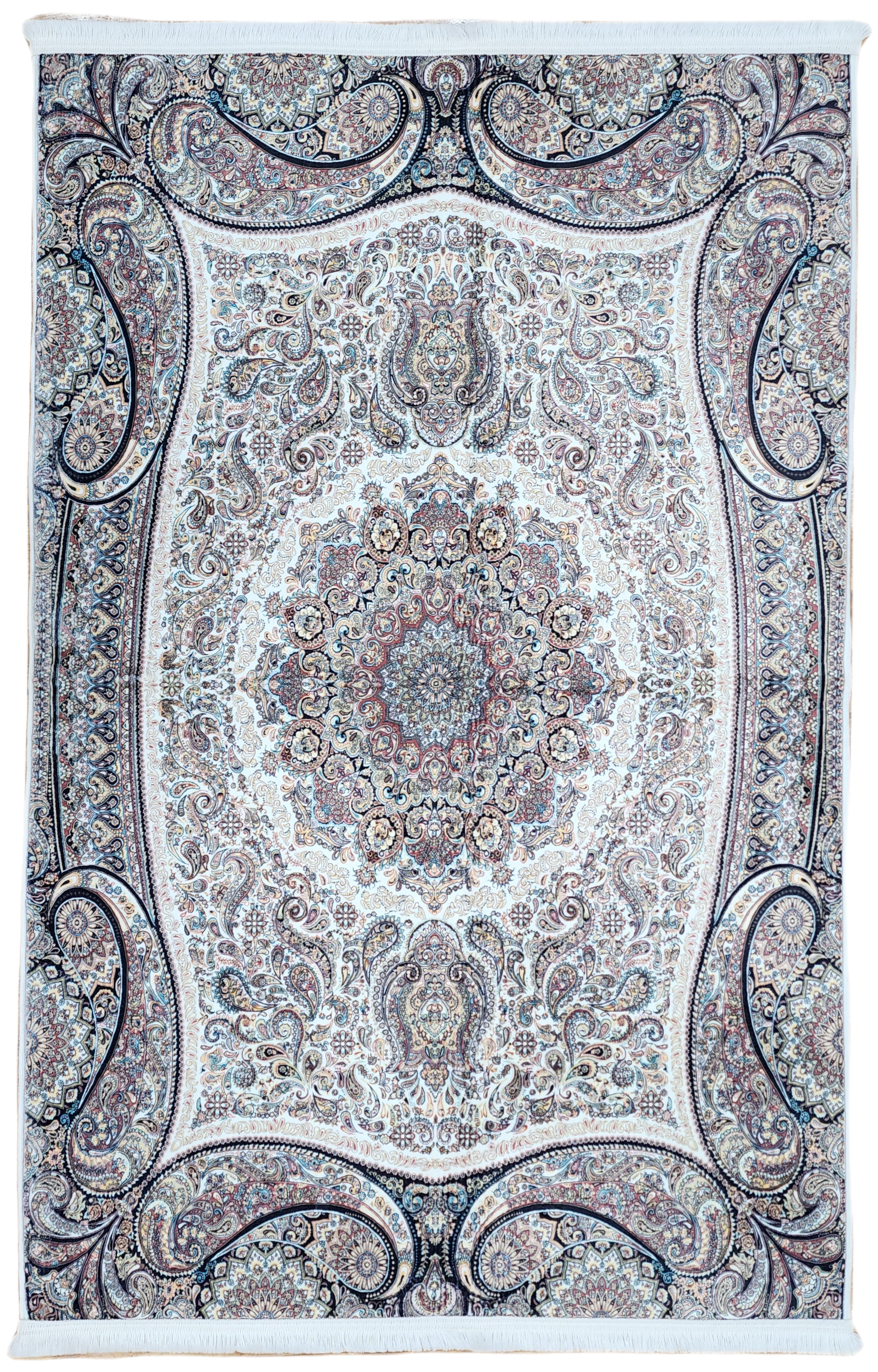 TURKISH BAMBOO SILK RUG, PERSIAN STYLE ORIENTAL VISCOSE SILK FLOOR RUG FOR HALL ENTRY LIVING ROOM OR BEDROOM 4 FT X 6 FT