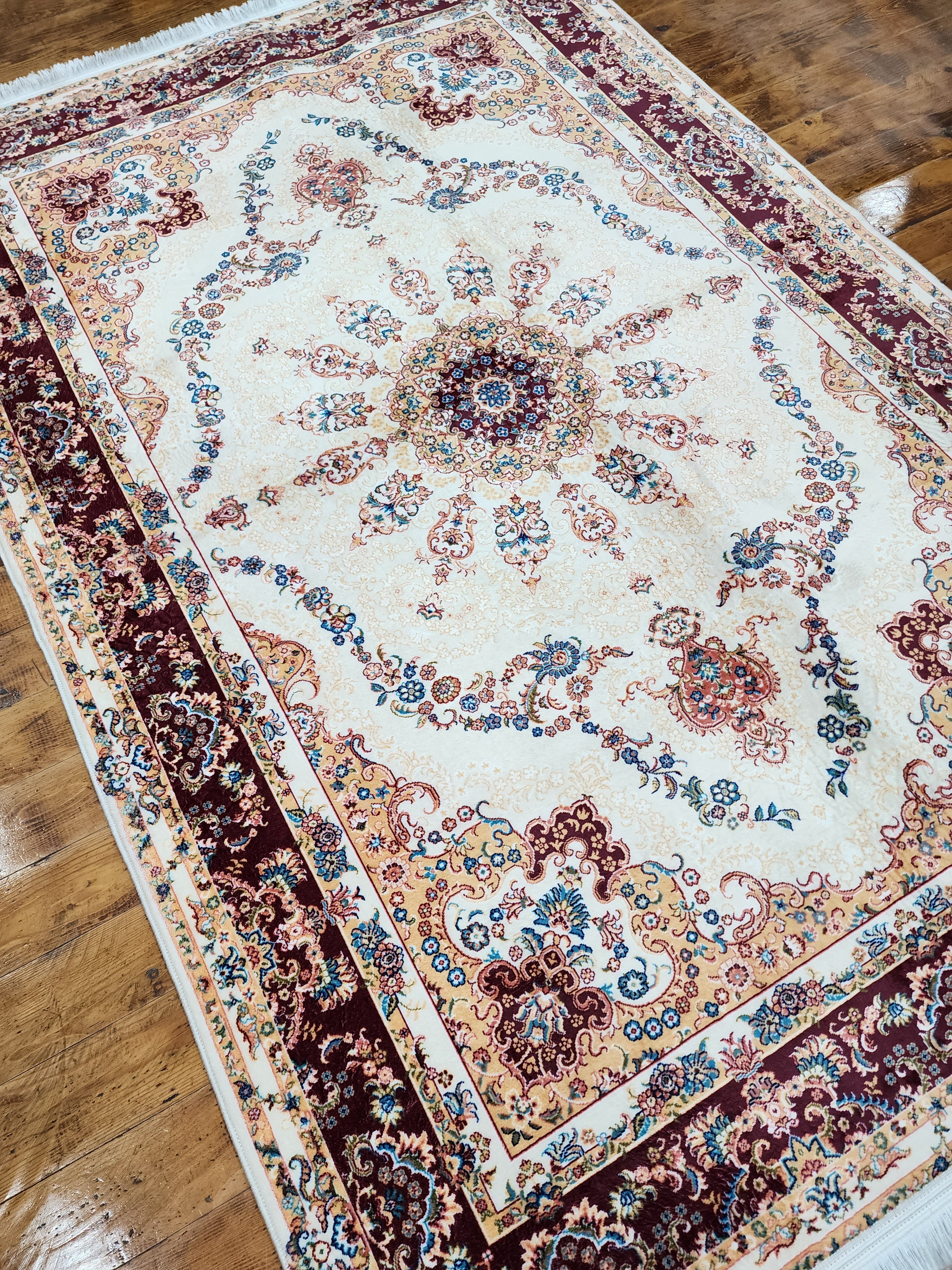 TURKISH BAMBOO SILK RUG, PERSIAN STYLE ORIENTAL VISCOSE SILK FLOOR RUG FOR HALL ENTRY LIVING ROOM OR BEDROOM 4 FT X 6 FT