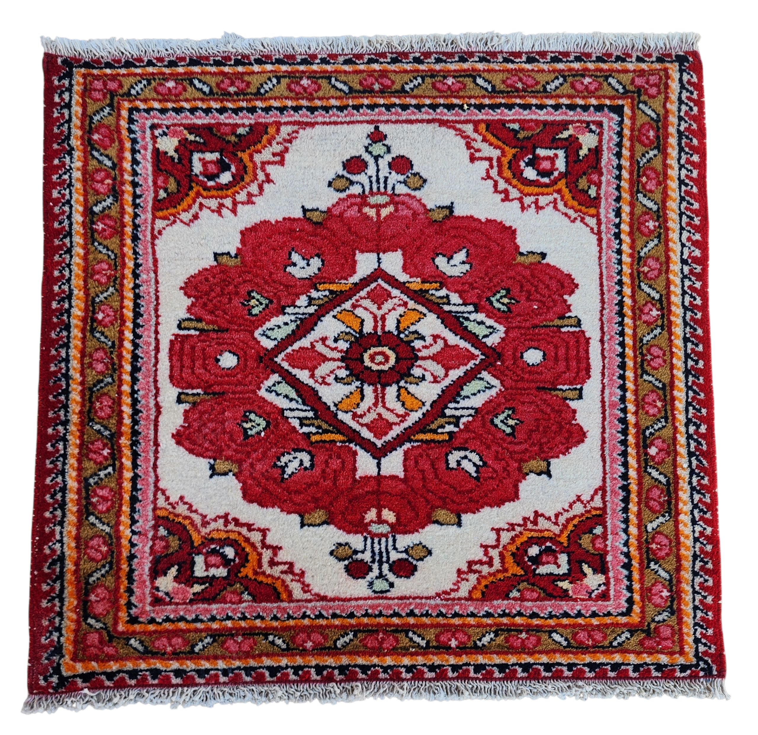 Handmade Oushak Rug, Small Vintage Area Rug, Colorful Turkish Rug, Authentic Tribal Decor, Bathroom Rug, 2 x 2'1''