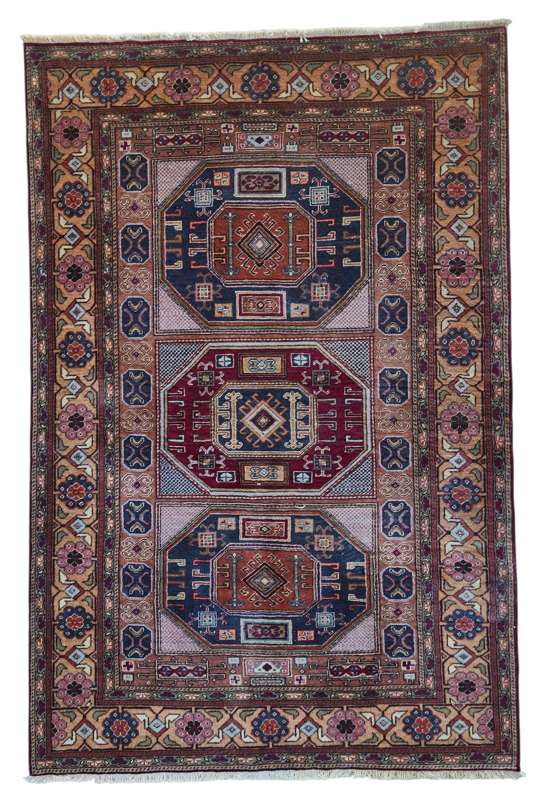 Armenian Rug Kayseri Turkey, Bohemian Handmade Organic Wool Rug, Rustic Decor Living Room Rug, Oriental Design Rug Persian Area 5'7"x4'0"