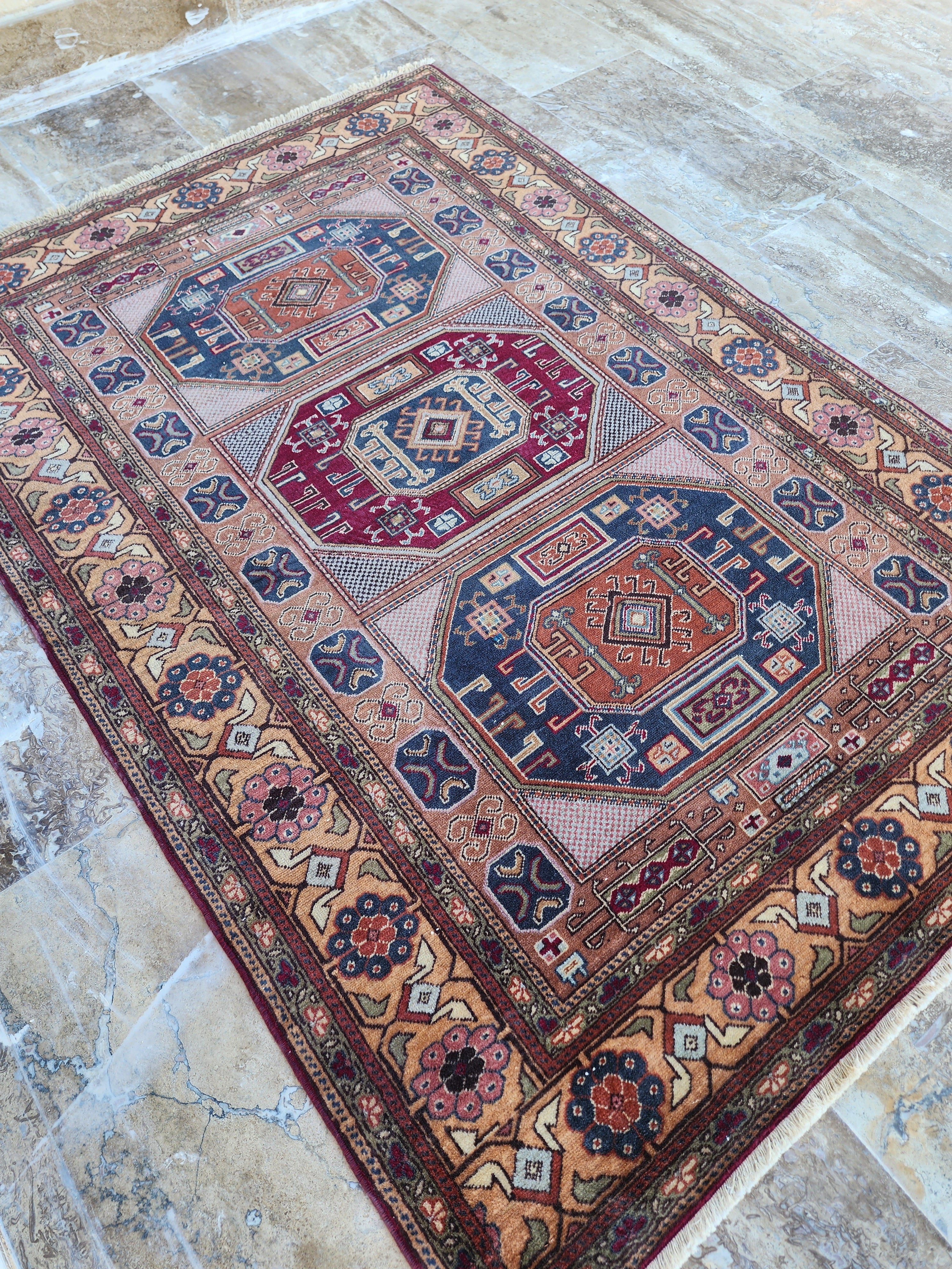 Armenian Rug Kayseri Turkey, Bohemian Handmade Organic Wool Rug, Rustic Decor Living Room Rug, Oriental Design Rug Persian Area 5'7"x4'0"