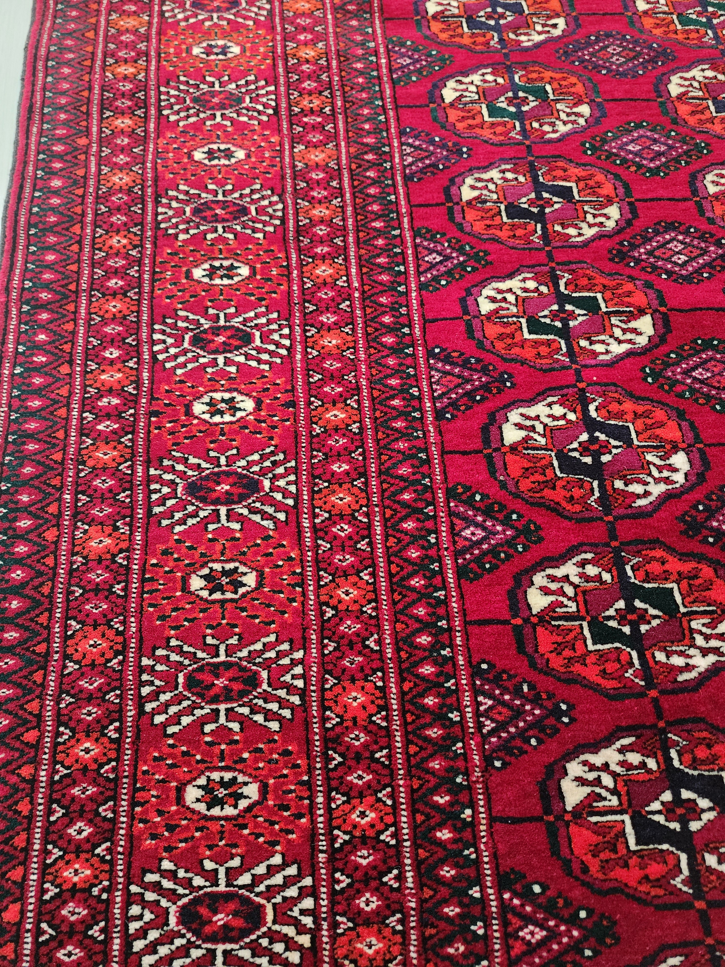 Handmade Turkoman Wool Rug: 4x7 Red Turcoman Area Rug