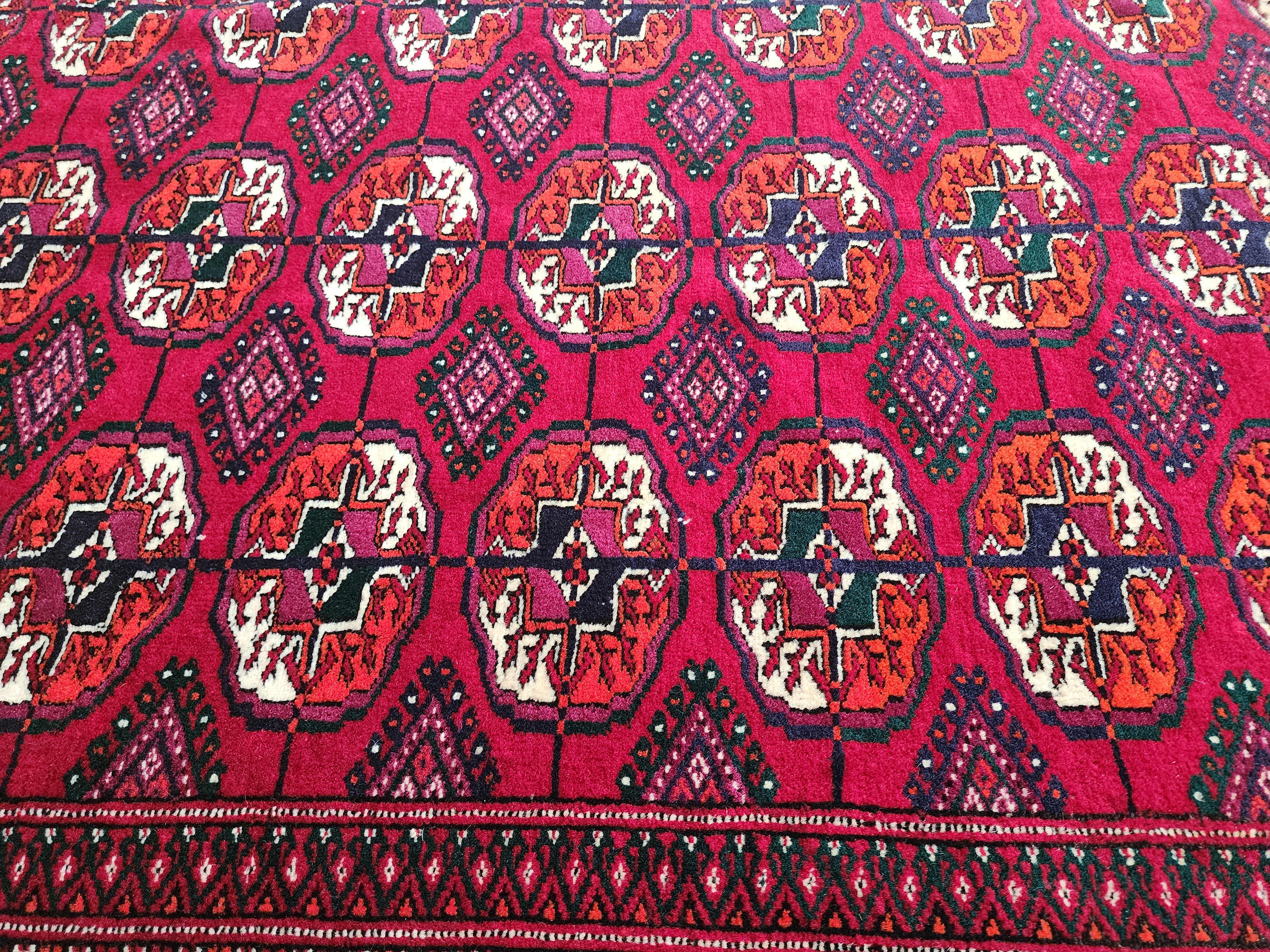 Handmade Turkoman Wool Rug: 4x7 Red Turcoman Area Rug