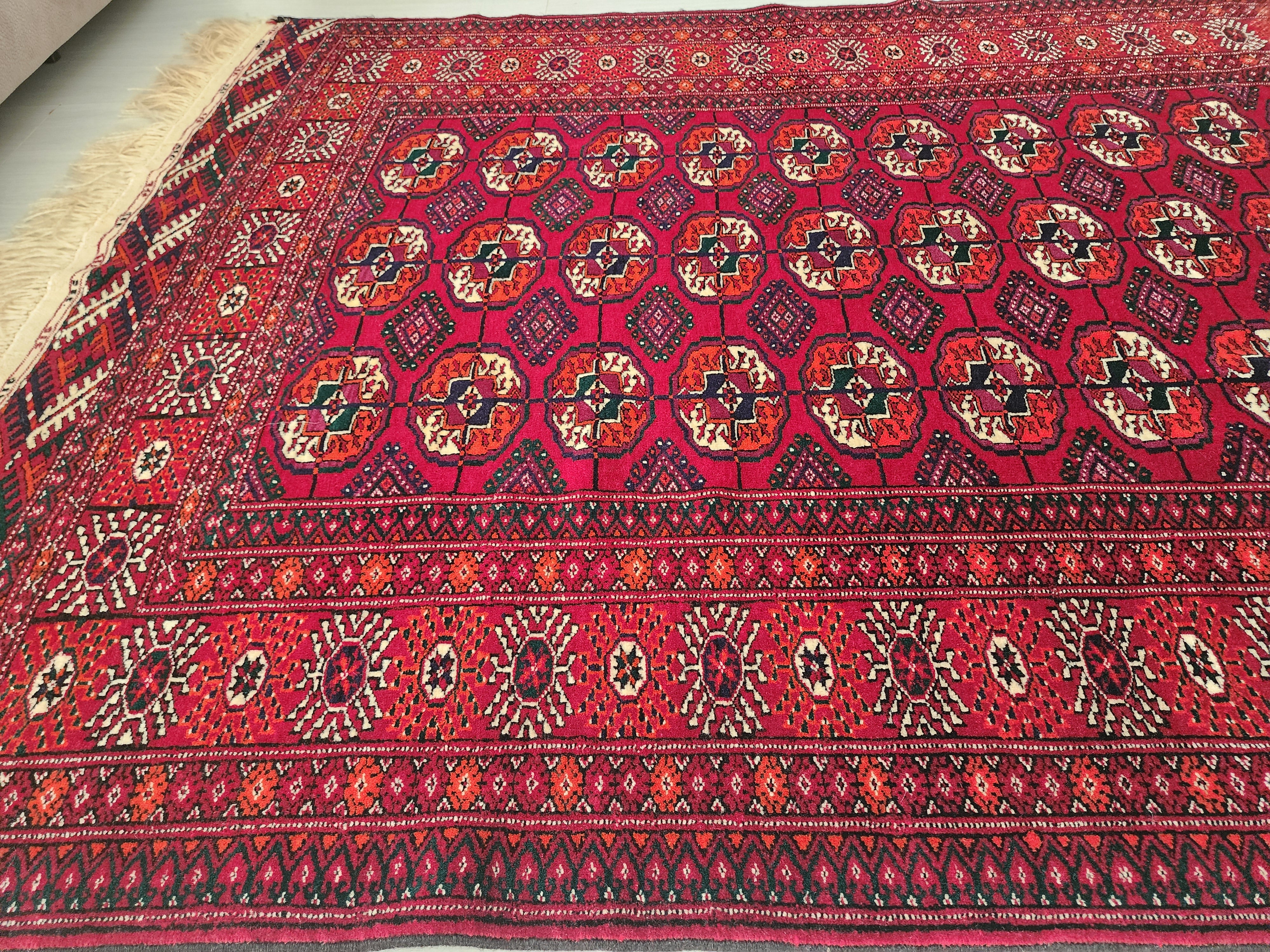 Handmade Turkoman Wool Rug: 4x7 Red Turcoman Area Rug