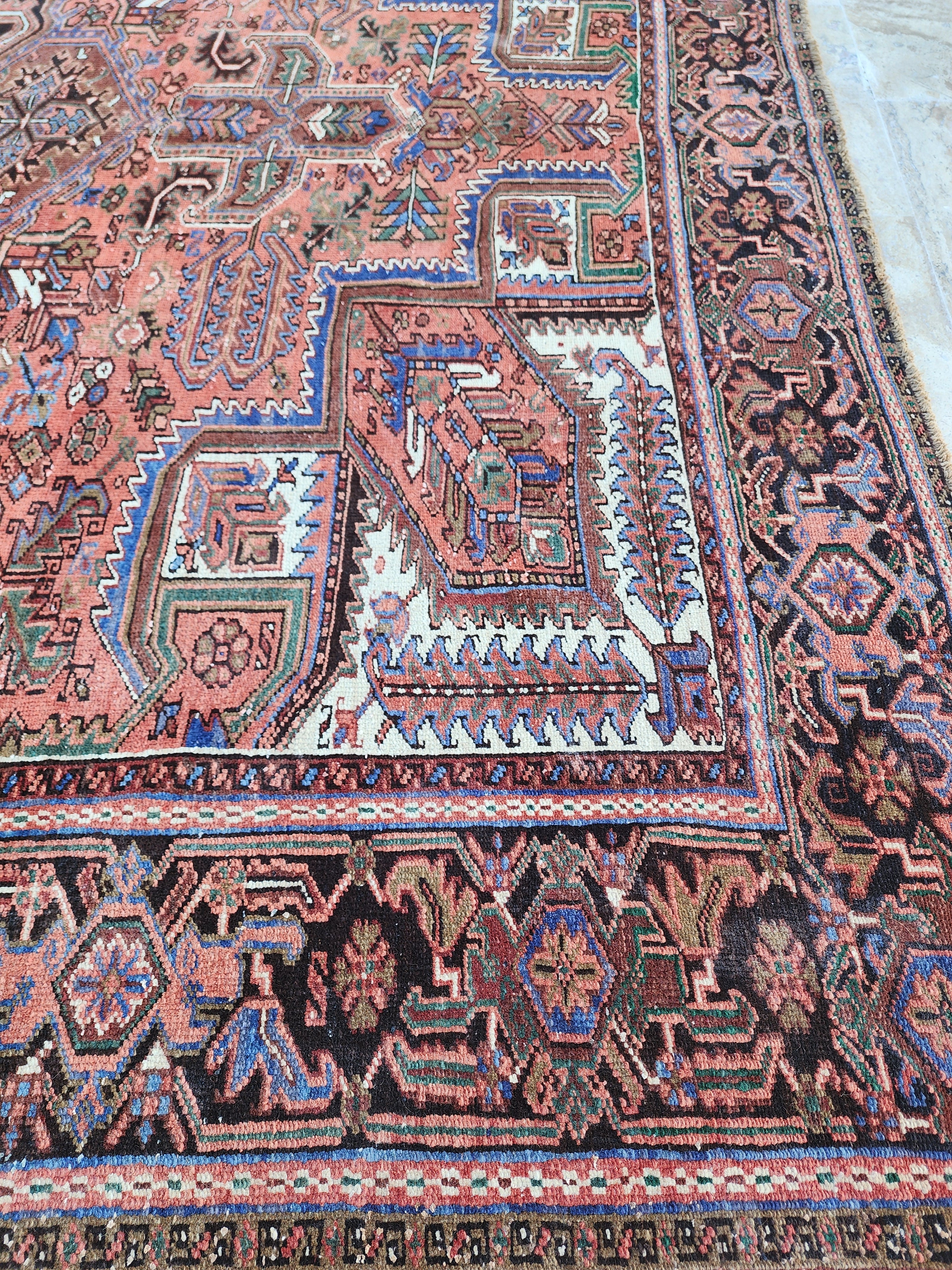 Grand tapis persan rouge, tapis oriental surdimensionné bleu rouge fait main 12'5''x 9'9''