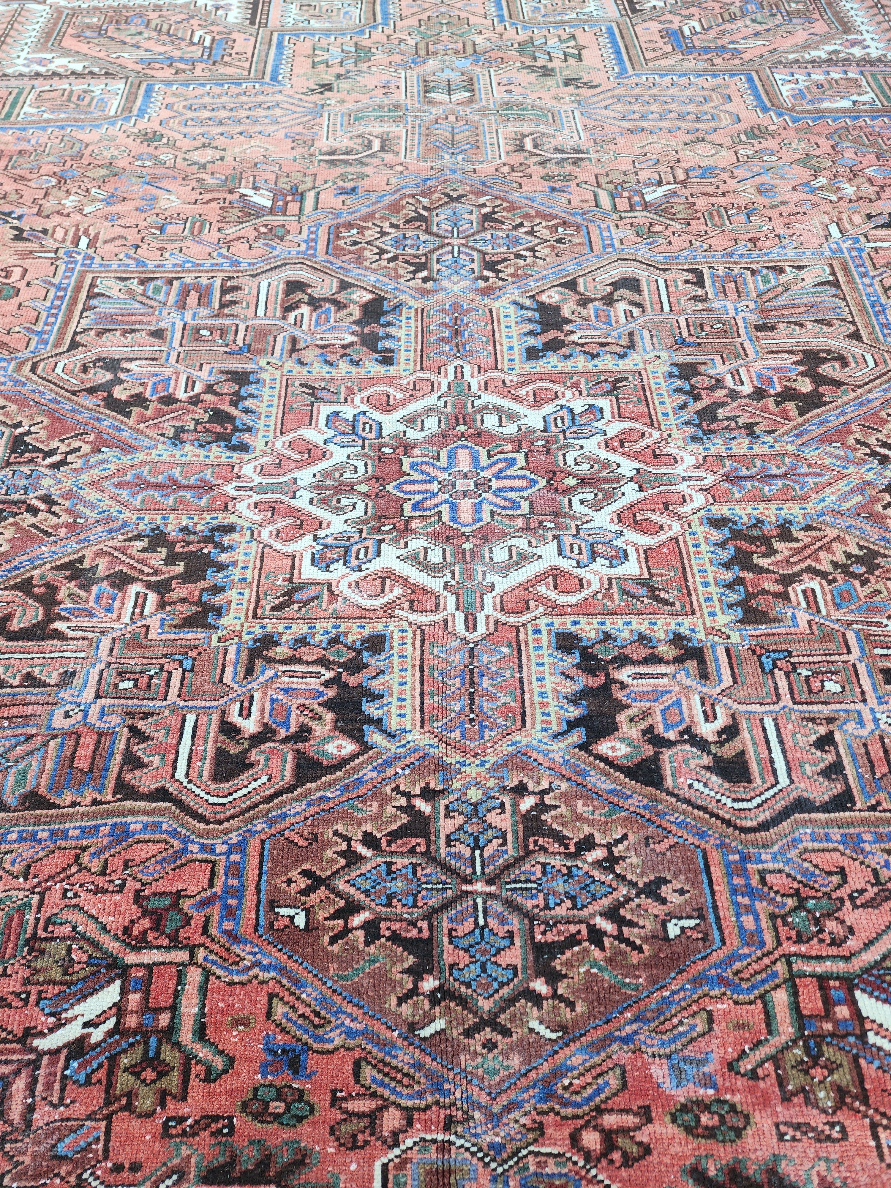 Alfombra persa roja grande, alfombra oriental azul y roja de gran tamaño hecha a mano de 12'5'' x 9'9''
