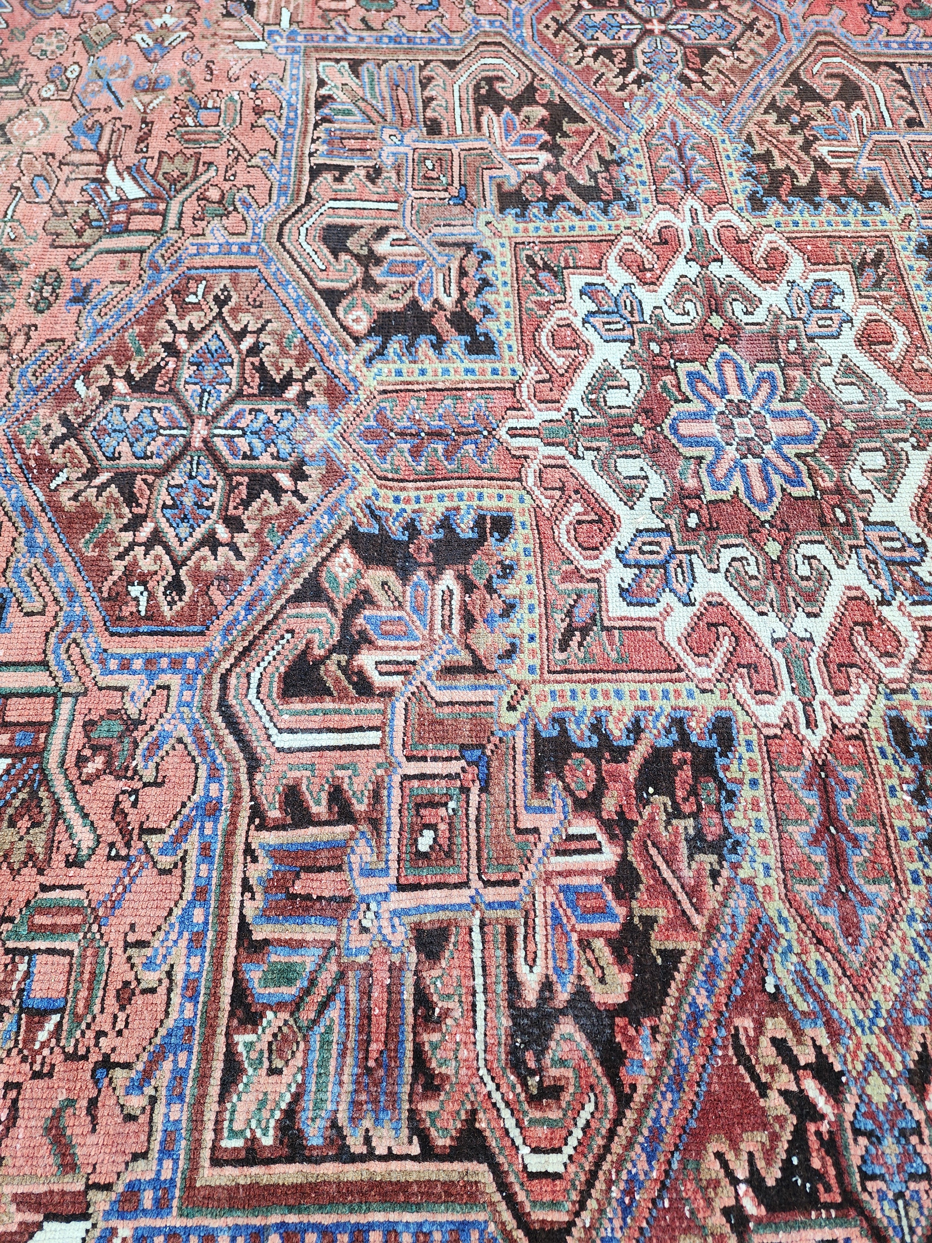 Grand tapis persan rouge, tapis oriental surdimensionné bleu rouge fait main 12'5''x 9'9''
