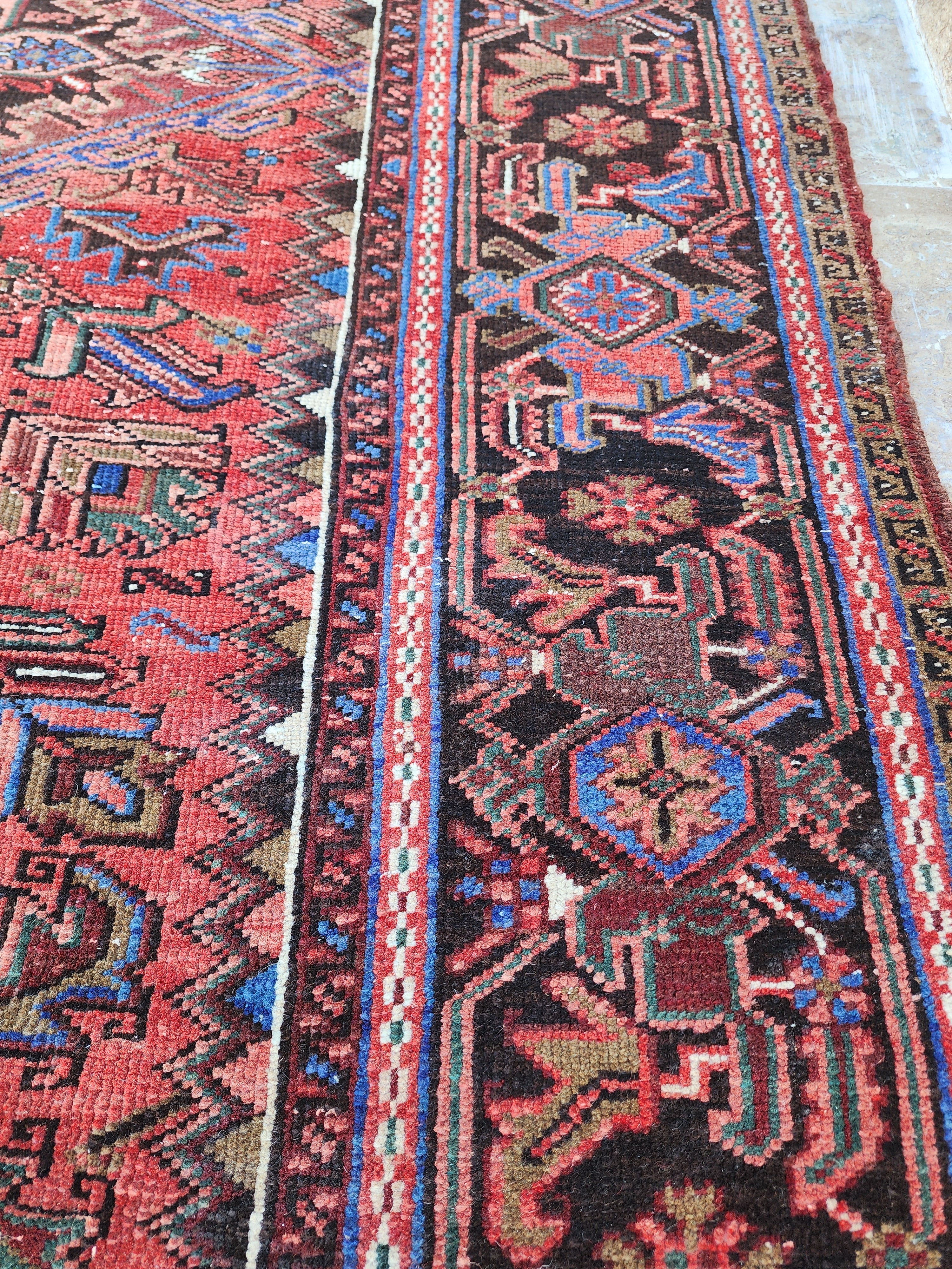 Grand tapis persan rouge, tapis oriental surdimensionné bleu rouge fait main 12'5''x 9'9''