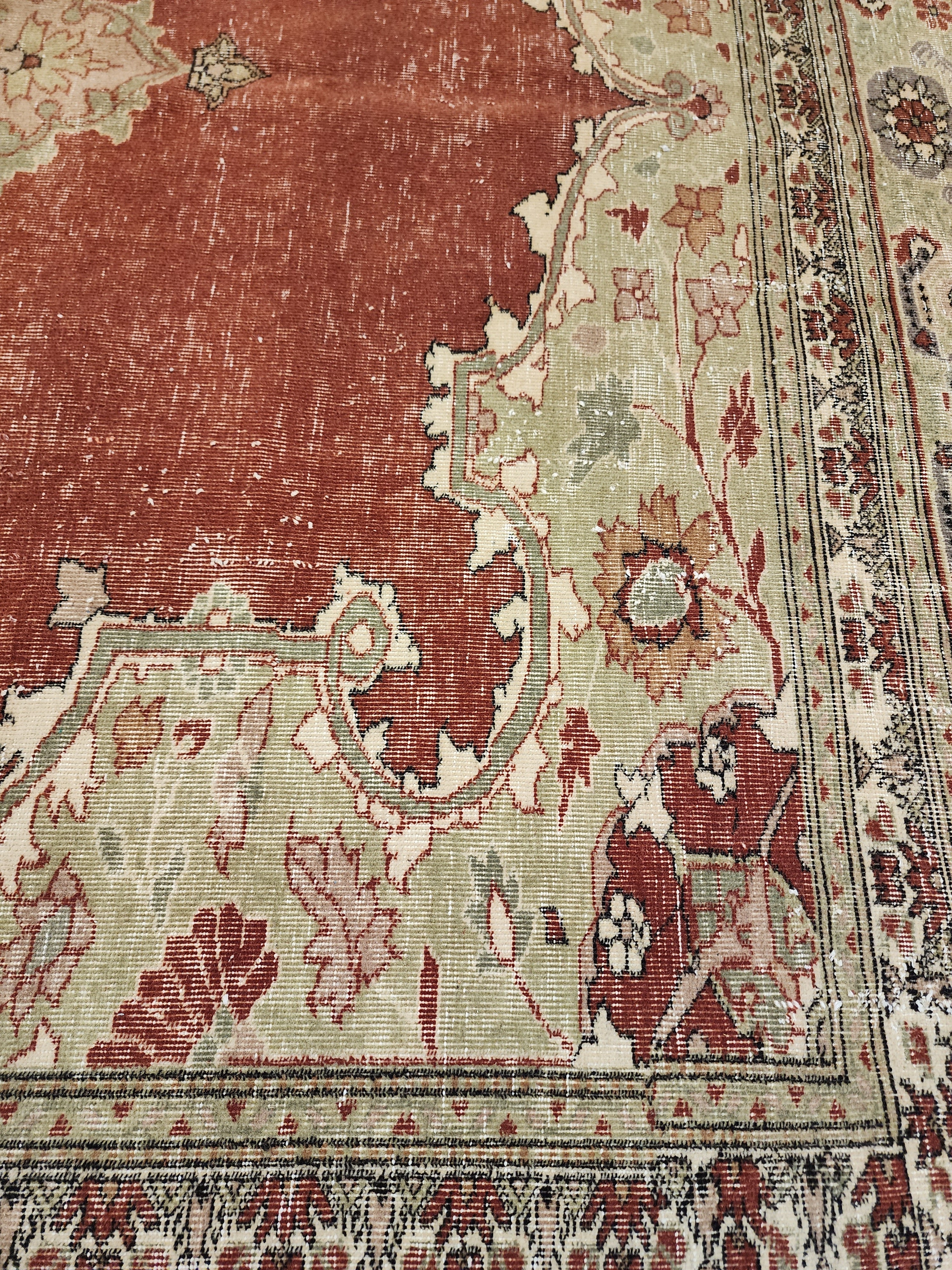 Large Persian Red and Green Living Room Handmade Carpet 9'3''x7'7''