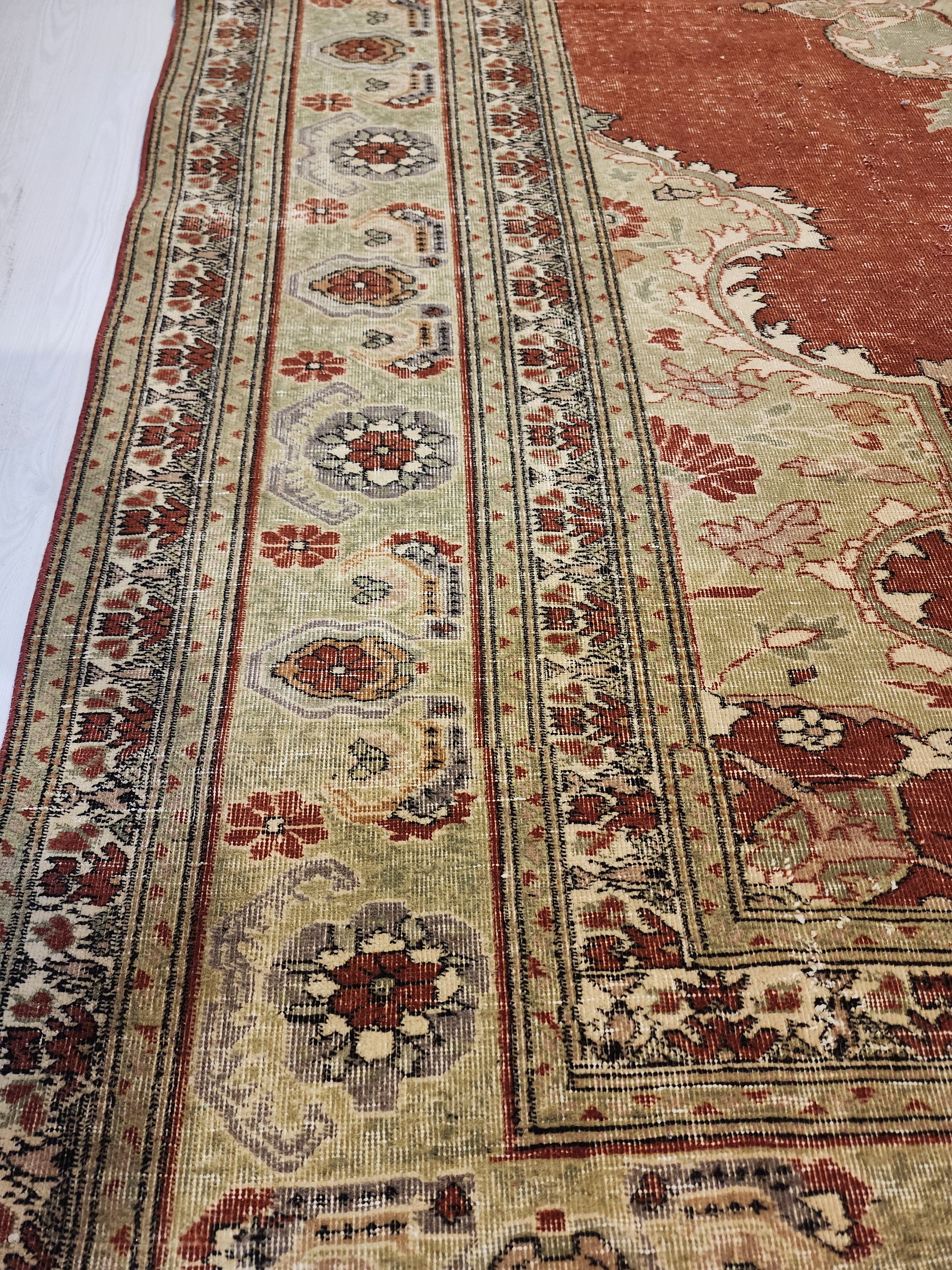 Large Persian Red and Green Living Room Handmade Carpet 9'3''x7'7''