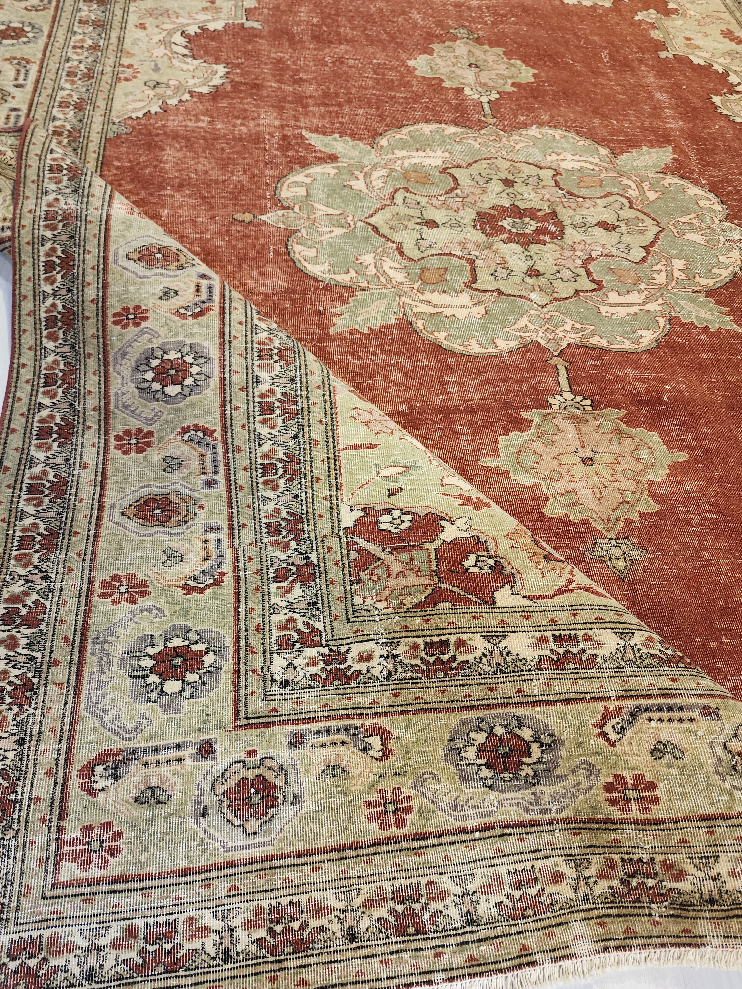 Large Persian Red and Green Living Room Handmade Carpet 9'3''x7'7''
