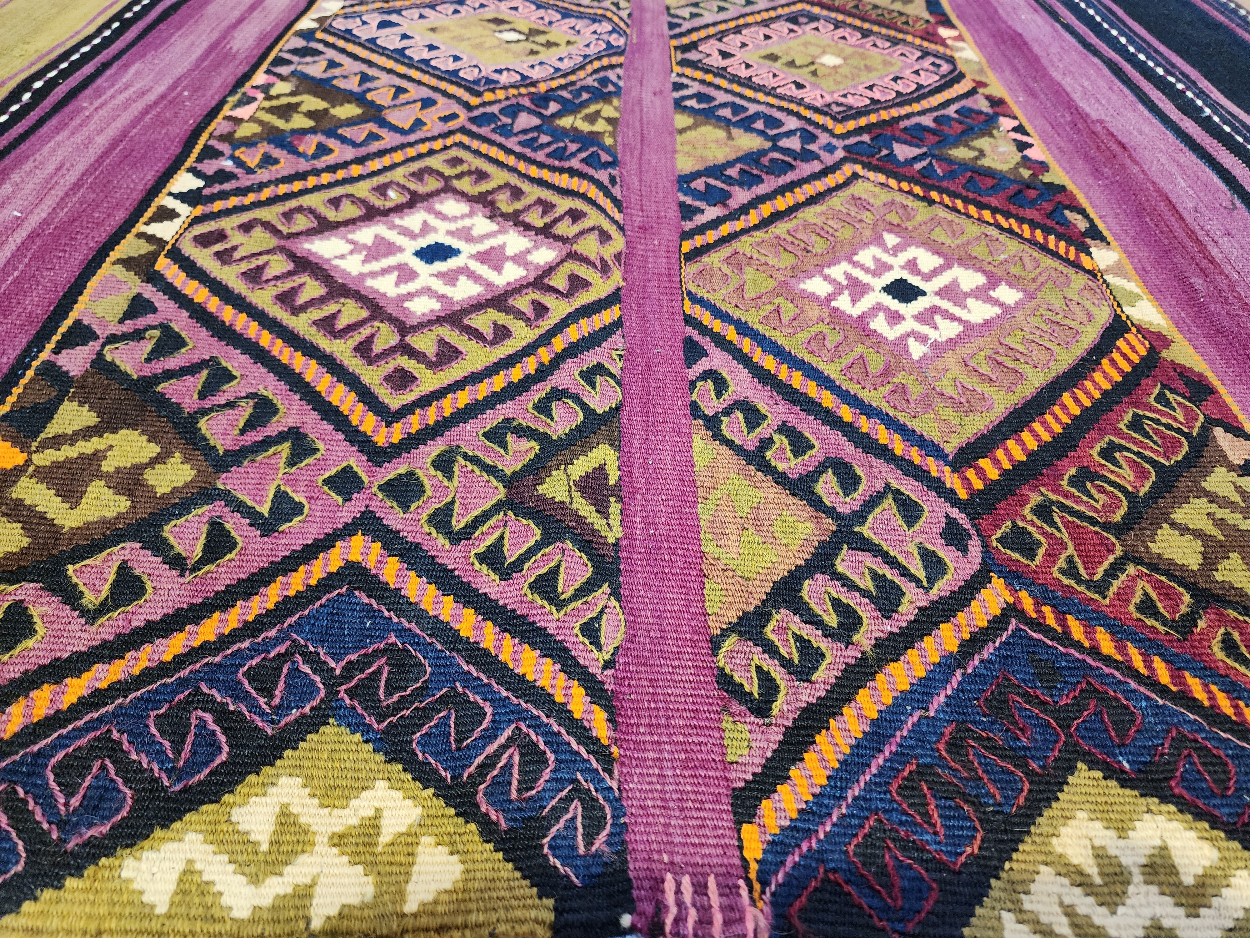 Antique Turkish Kilim Rug 6 x 5 ft, Antique Persian Boho Rustic Floor Rug