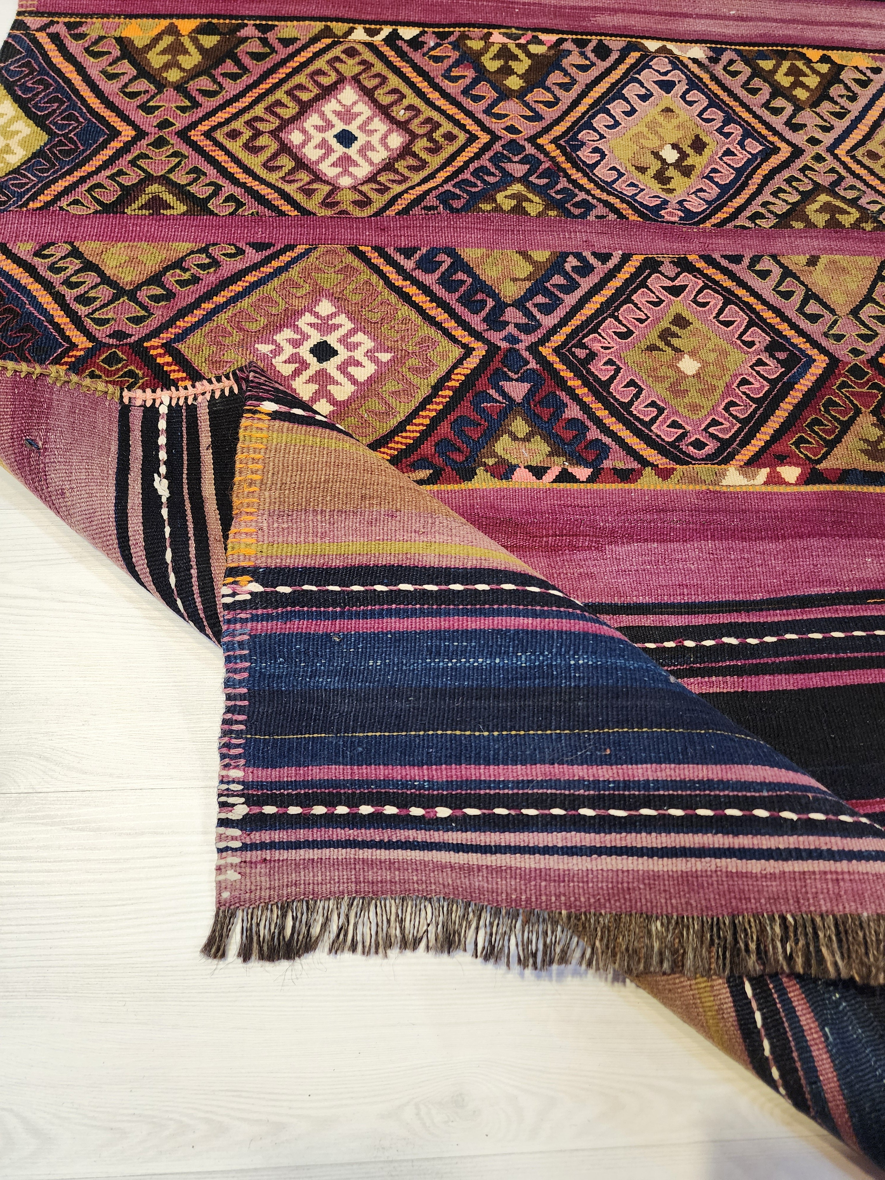 Antique Turkish Kilim Rug 6 x 5 ft, Antique Persian Boho Rustic Floor Rug