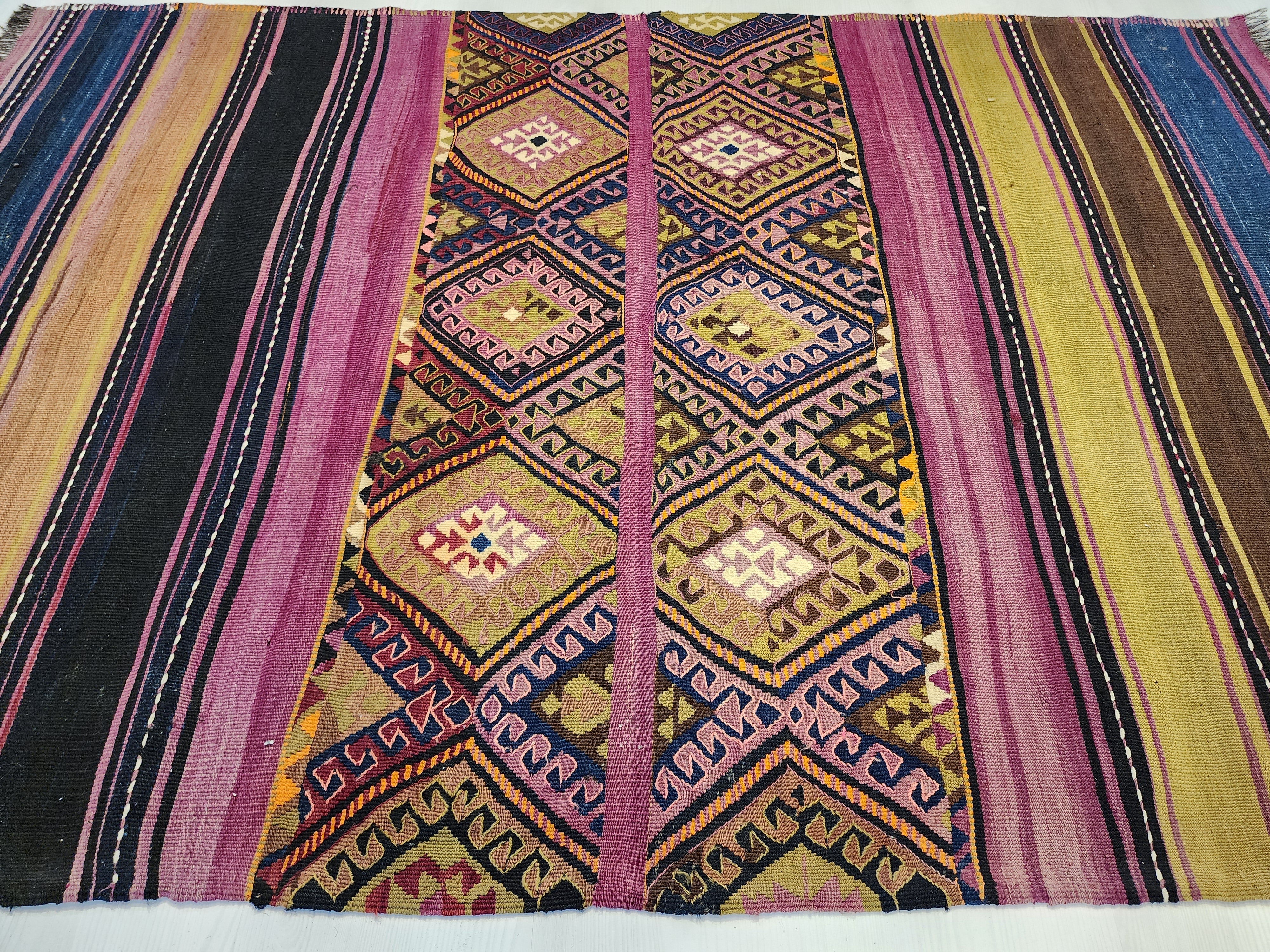 Antique Turkish Kilim Rug 6 x 5 ft, Antique Persian Boho Rustic Floor Rug