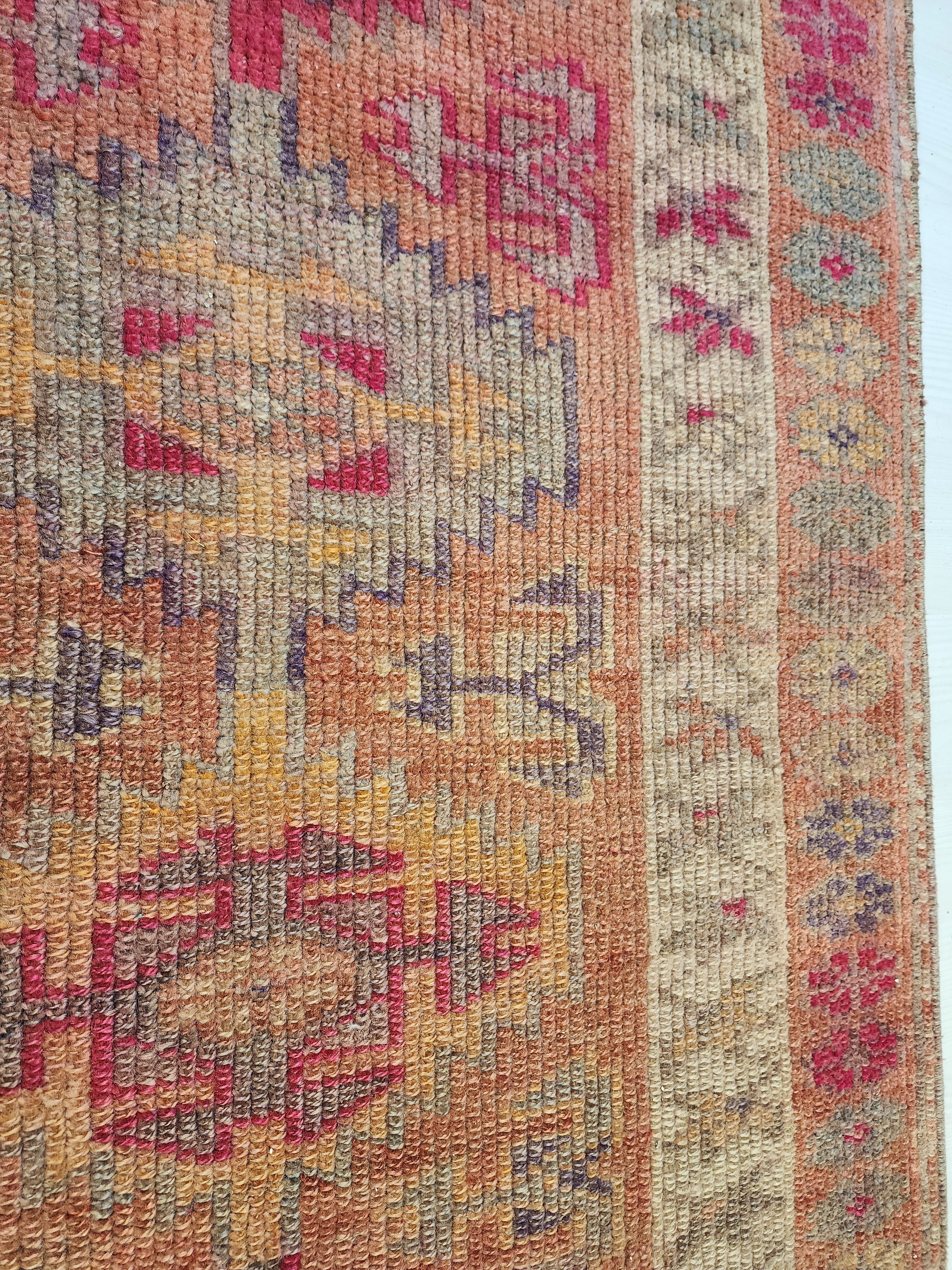 Pale Turkish Oushak Hallway Runner Rug, Bohemian Rustic Decor Distressed Muted Color Rug, Handmade Natural Wool Persian Area Rug 13’8”*2’5”