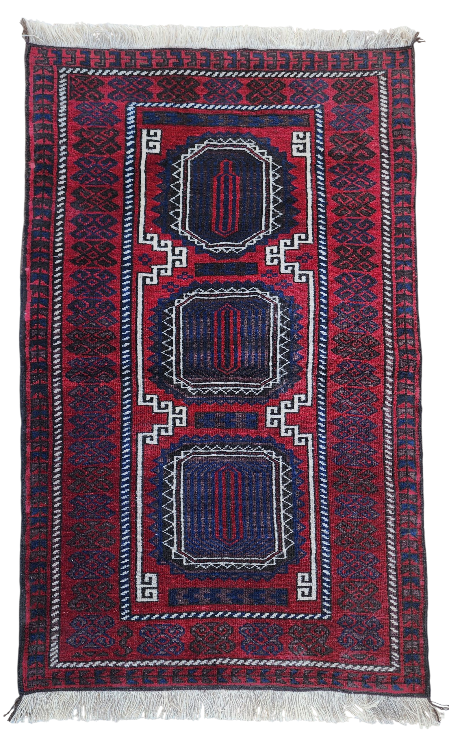 Persian Area Rug for the Living Room, Red and Blue Vintage Turkish Rug, Handmade Organic Wool Rug, Bohemian Decor Moroccan Rug 4'9"x2'10"