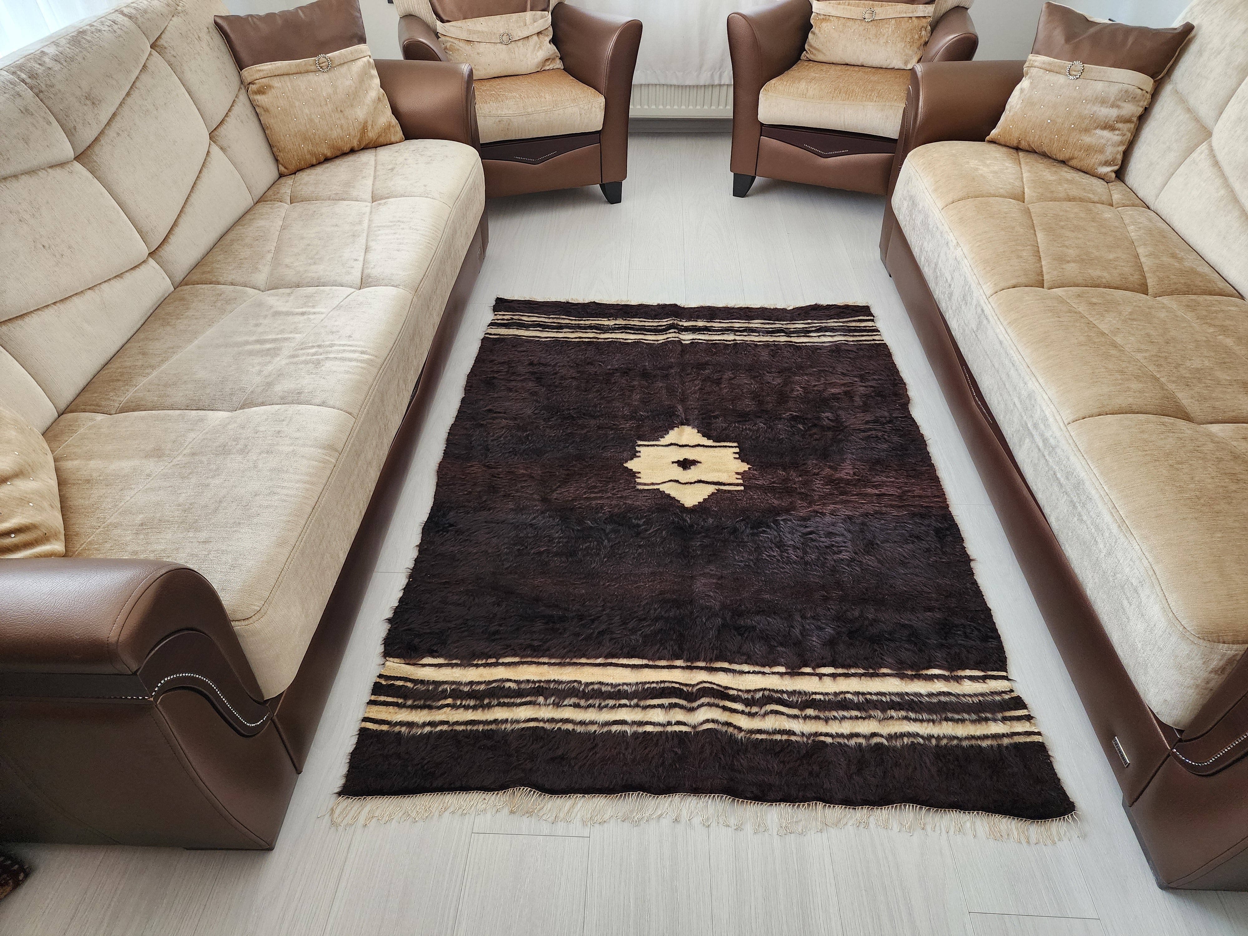 Authentic Siirt Floti Kilim Rug, Handwoven Turkish Wool Shag Rug
