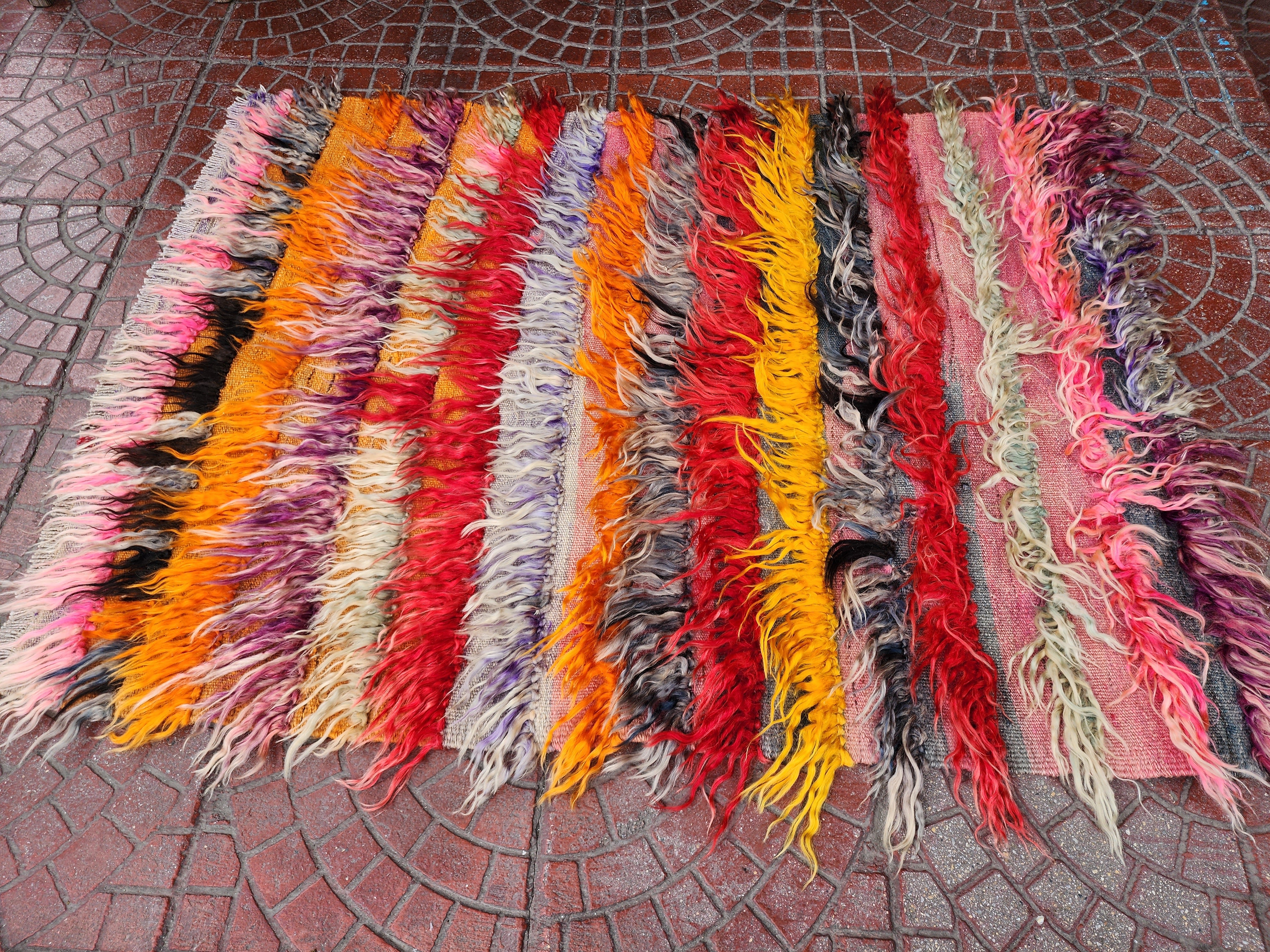 ORANGE AND PINK TURKISH FILIKLI TULU SHAGGY PILE RUG  3'8'' x 2'8''