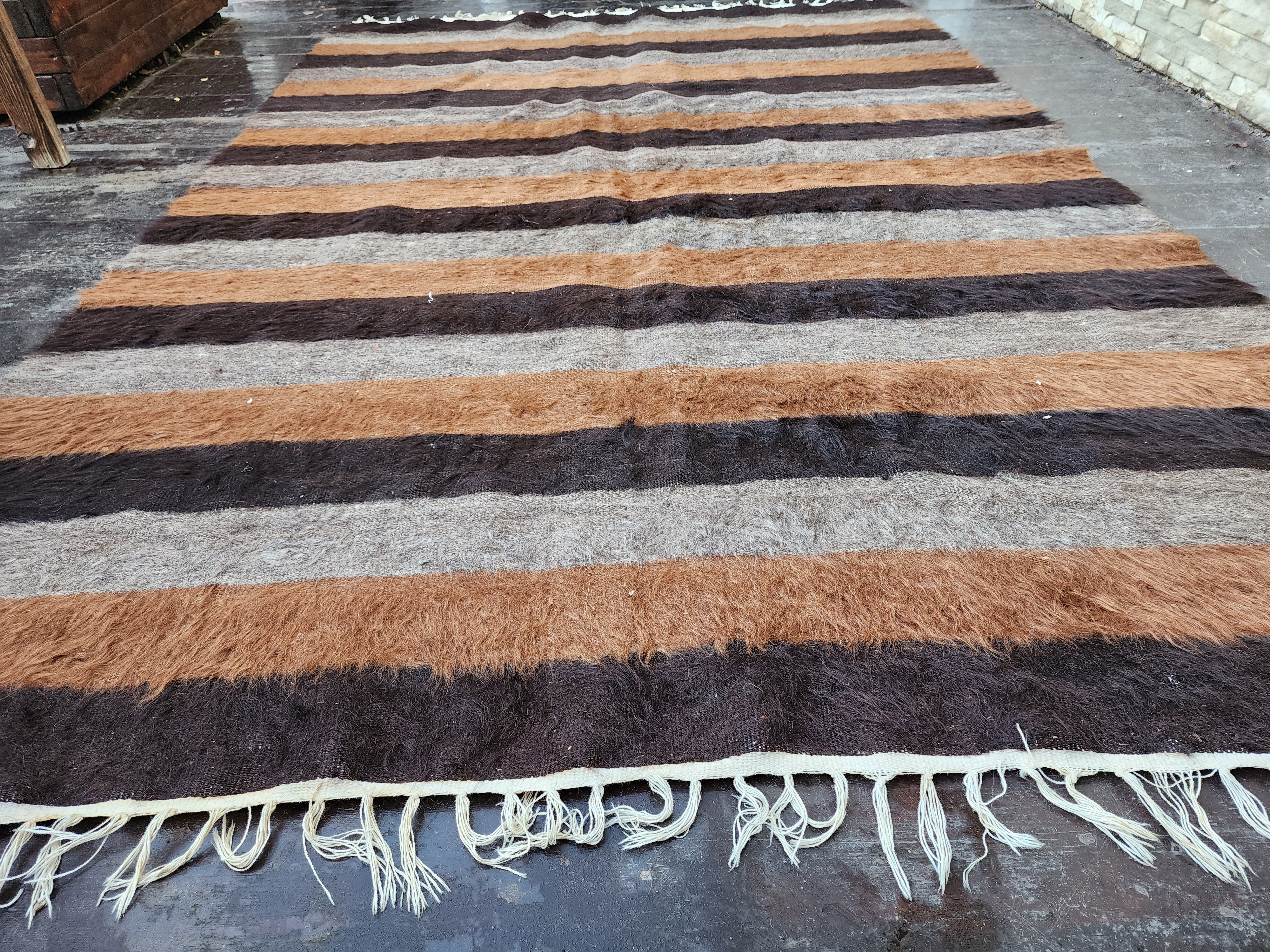 Angora Vintage Turkish Rug, Brown Kilim Rug, Boho Home Decor, Rustic Kilim Rug, Bohemian Handmade Organic Wool Rug, 6'6'' x 4'3'' ft