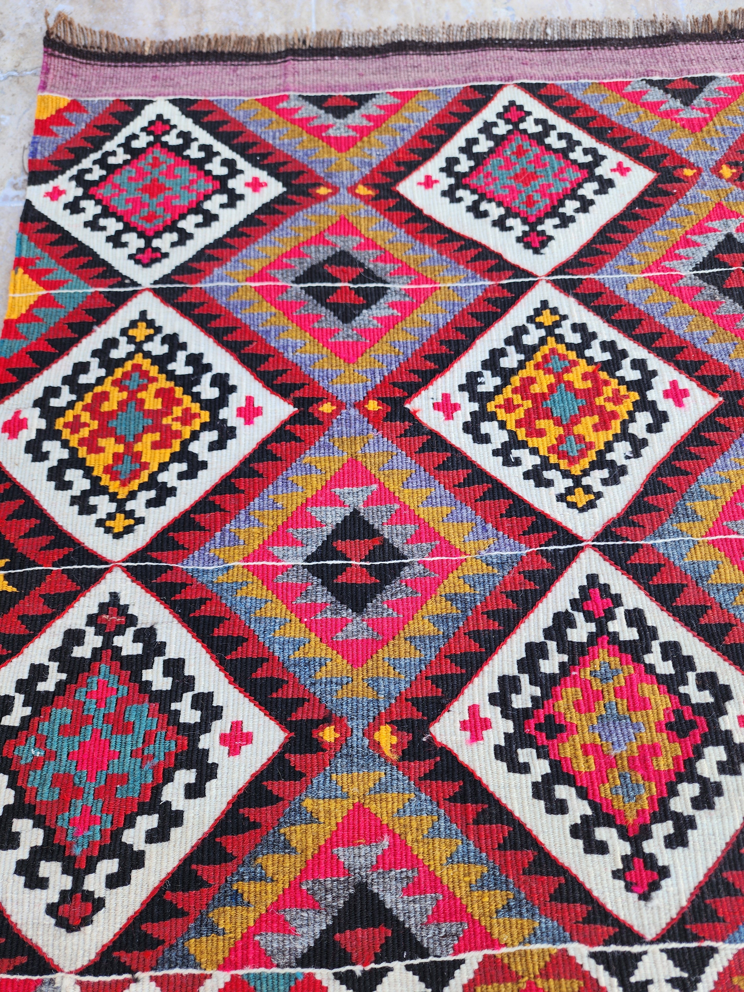 Turkish Kilim Rug 2 x 2 ft Pink Orange Blue Kilim Rug, Vintage Southwestern Aztec Handmade Wool Kilim, Antique Persian Rustic Farmhouse Rug (Copy)