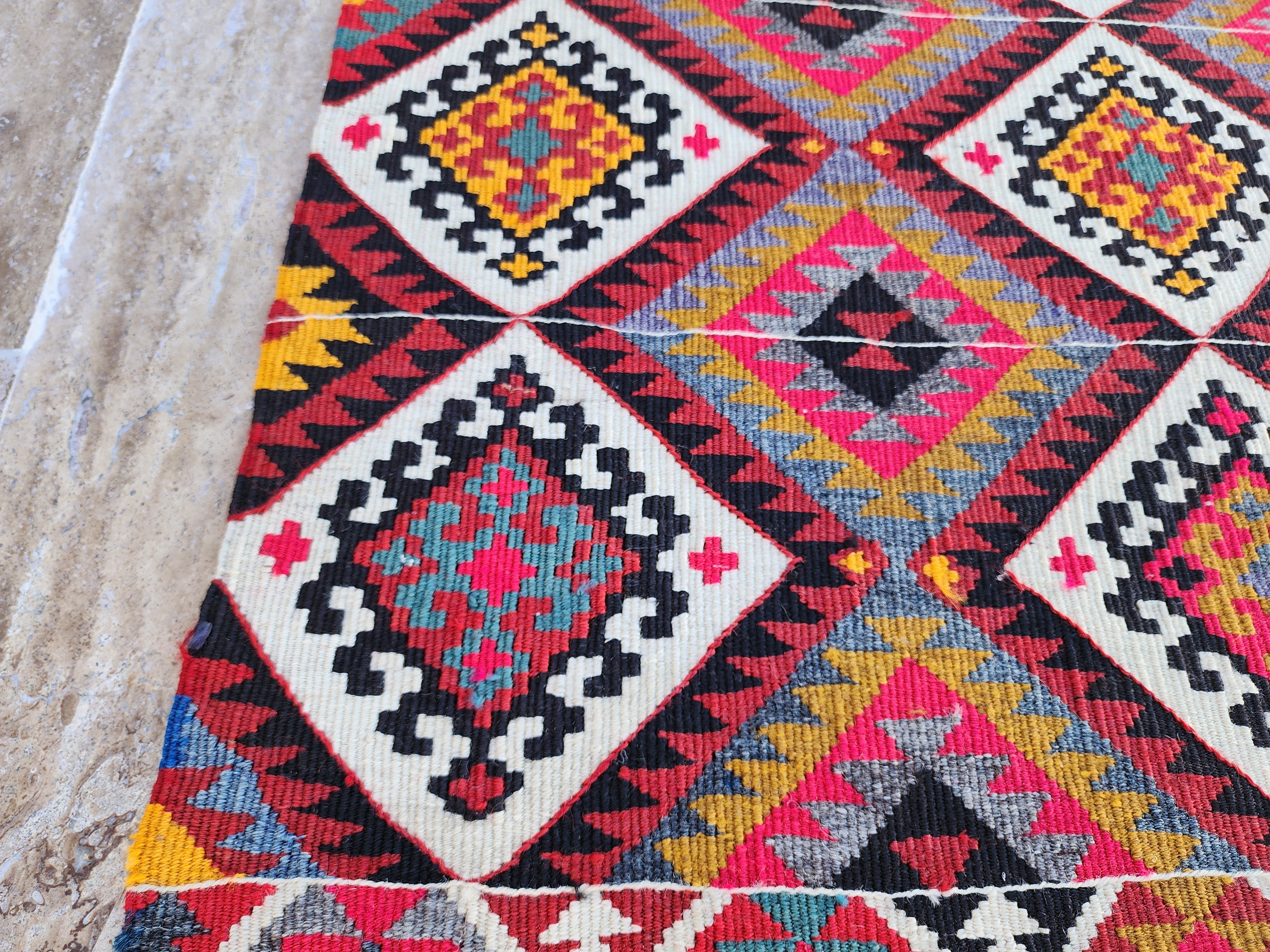 Turkish Kilim Rug 2 x 2 ft Pink Orange Blue Kilim Rug, Vintage Southwestern Aztec Handmade Wool Kilim, Antique Persian Rustic Farmhouse Rug (Copy)