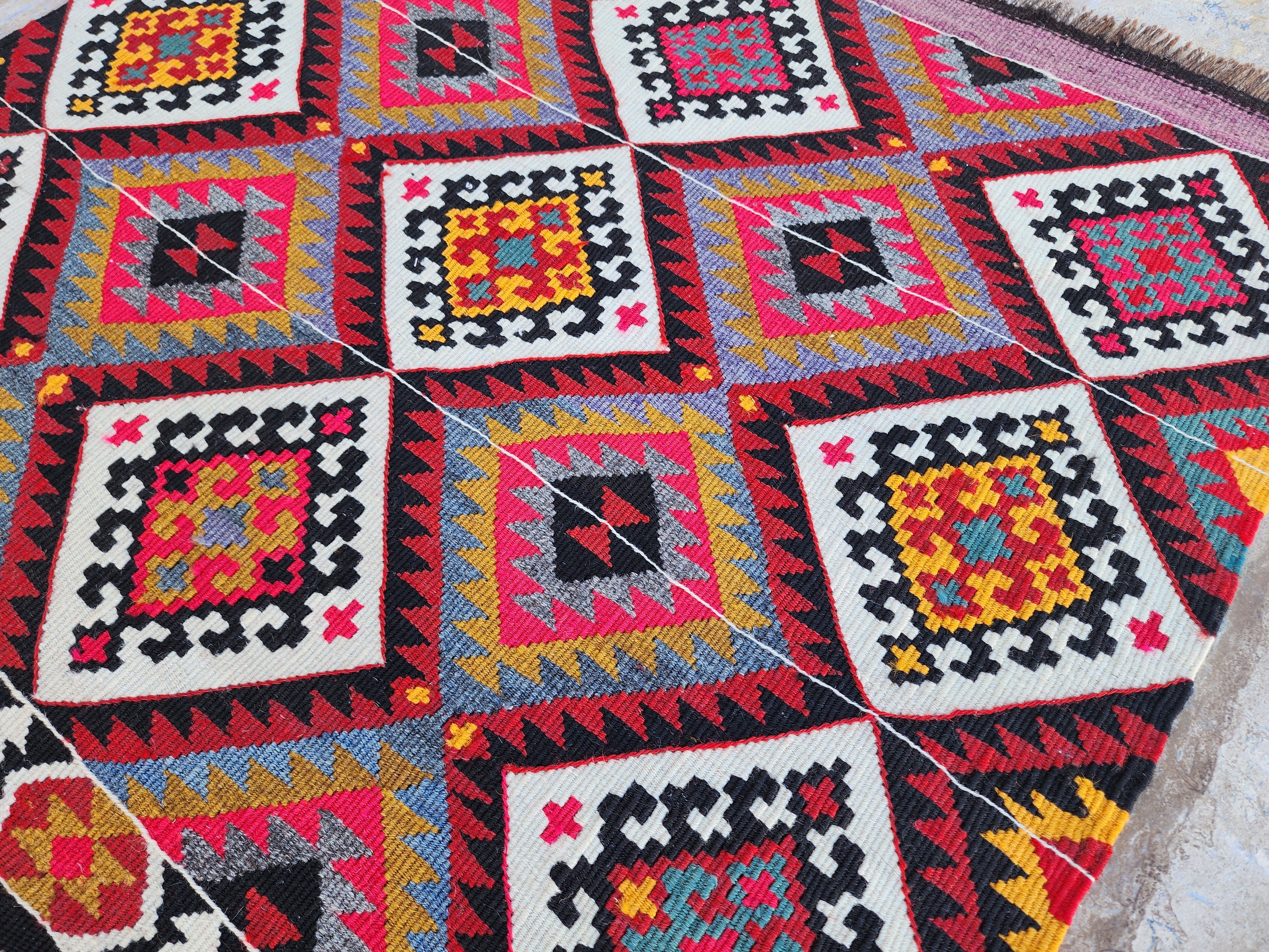 Turkish Kilim Rug 2 x 2 ft Pink Orange Blue Kilim Rug, Vintage Southwestern Aztec Handmade Wool Kilim, Antique Persian Rustic Farmhouse Rug (Copy)